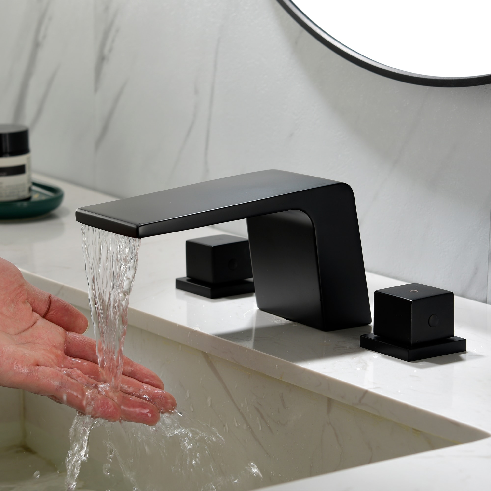 Mondawe Double Handle 8-Inch Center Wide-Spread Bathroom Faucet(Black/Gold/Nickel/Gray)-Mondawe