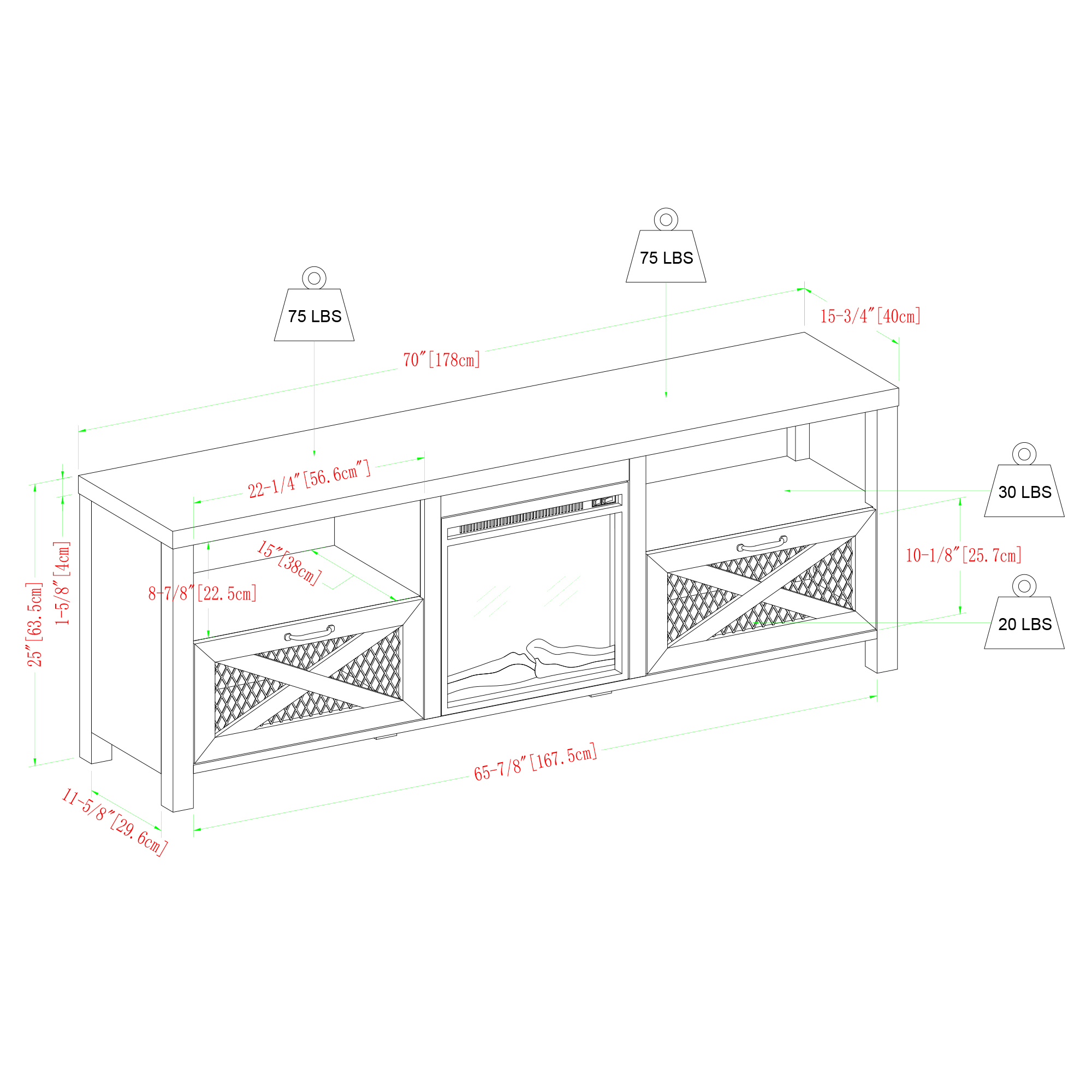 Industrial Farmhouse Metal Mesh Drop-Down X-Door 70" Fireplace TV Stand for 80" TVs - Grey Wash