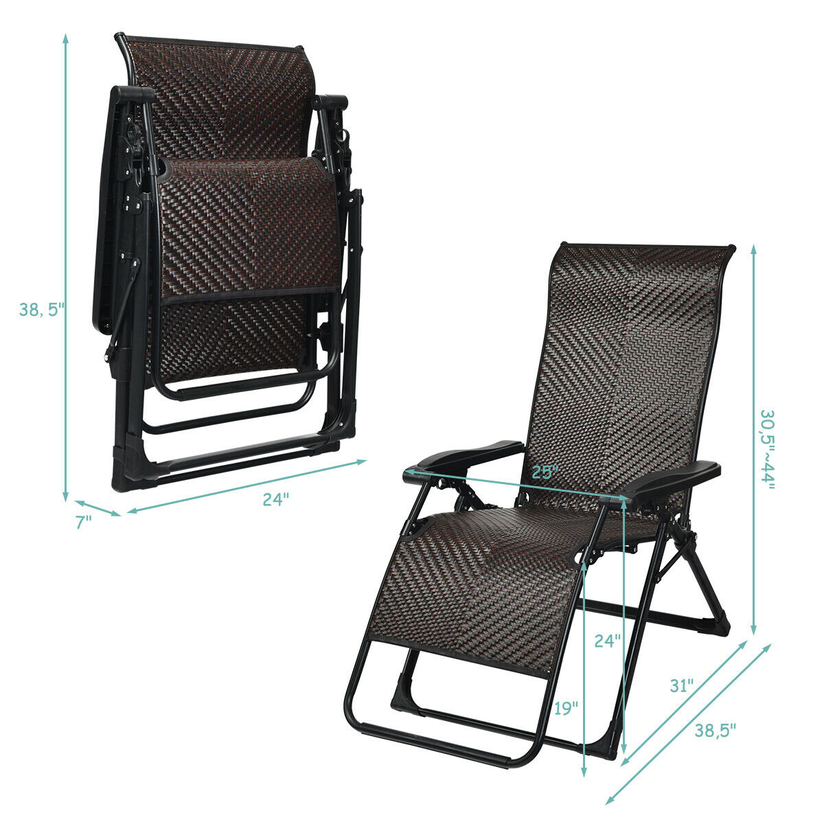 Mondawe Patio Rattan Zero Gravity Lounge Chair-Mondawe