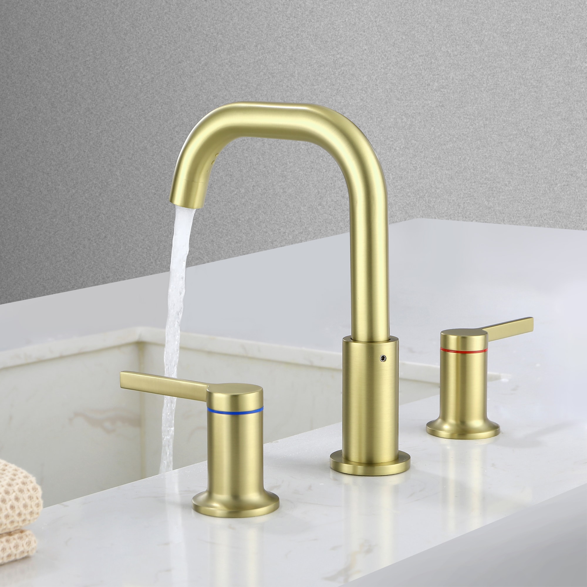 Mondawe Double Handle 8 Inch Brass 3 Hole Widespread Bathroom Sink Faucet-Mondawe