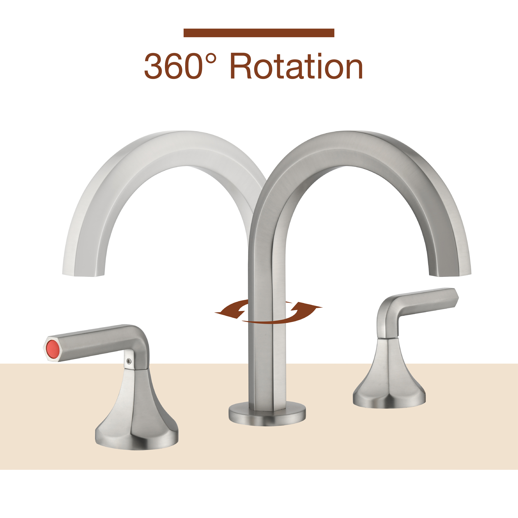 Hexagon 8 In Widespread Double-Handle Brass 3-Hole Widespread Bathroom Sink Faucet Bath Faucets-Mondawe