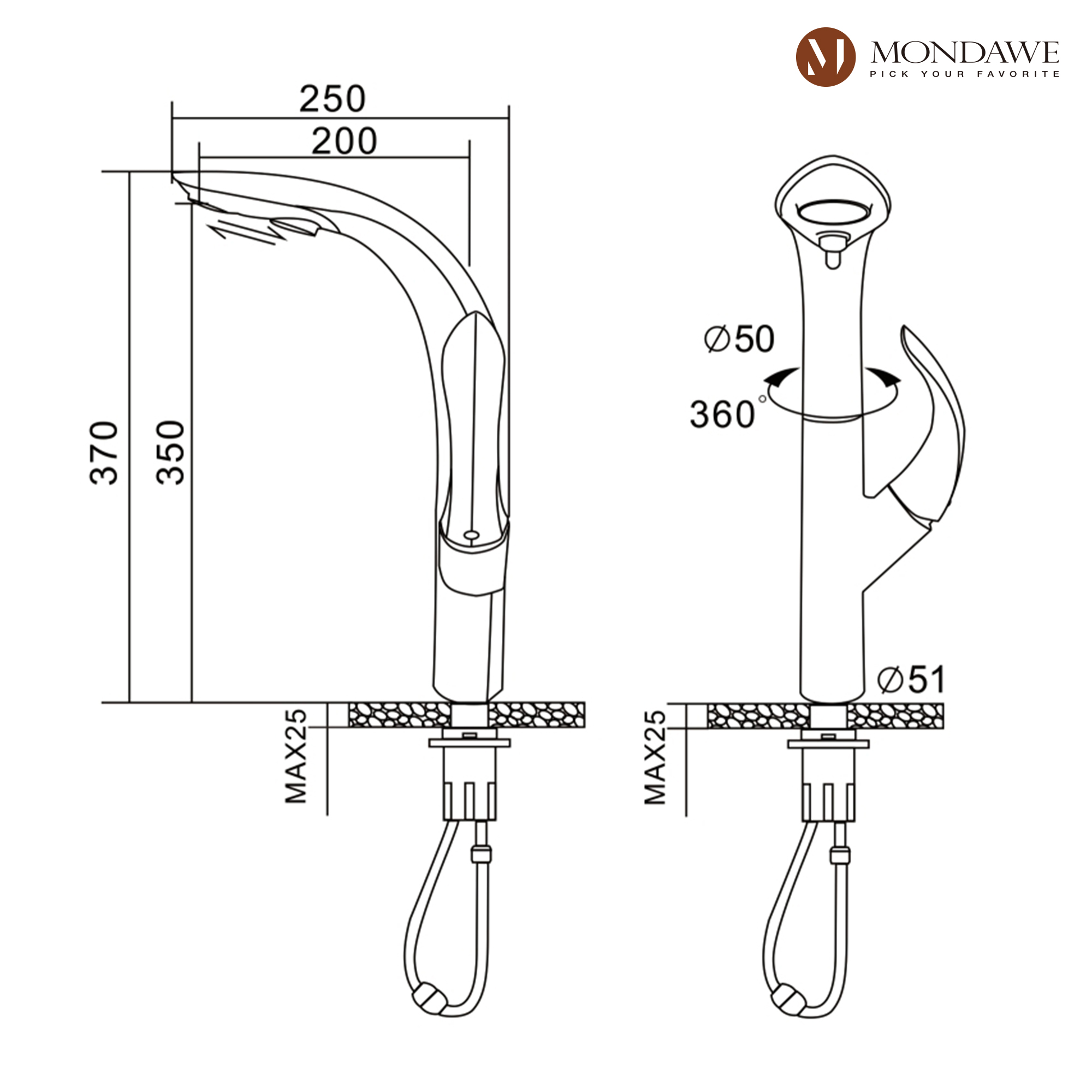 Mondawe 3-FunctionTulip High Arc Pull Down Single Handle Deck Mount Best Kitchen Faucets 2022-Mondawe