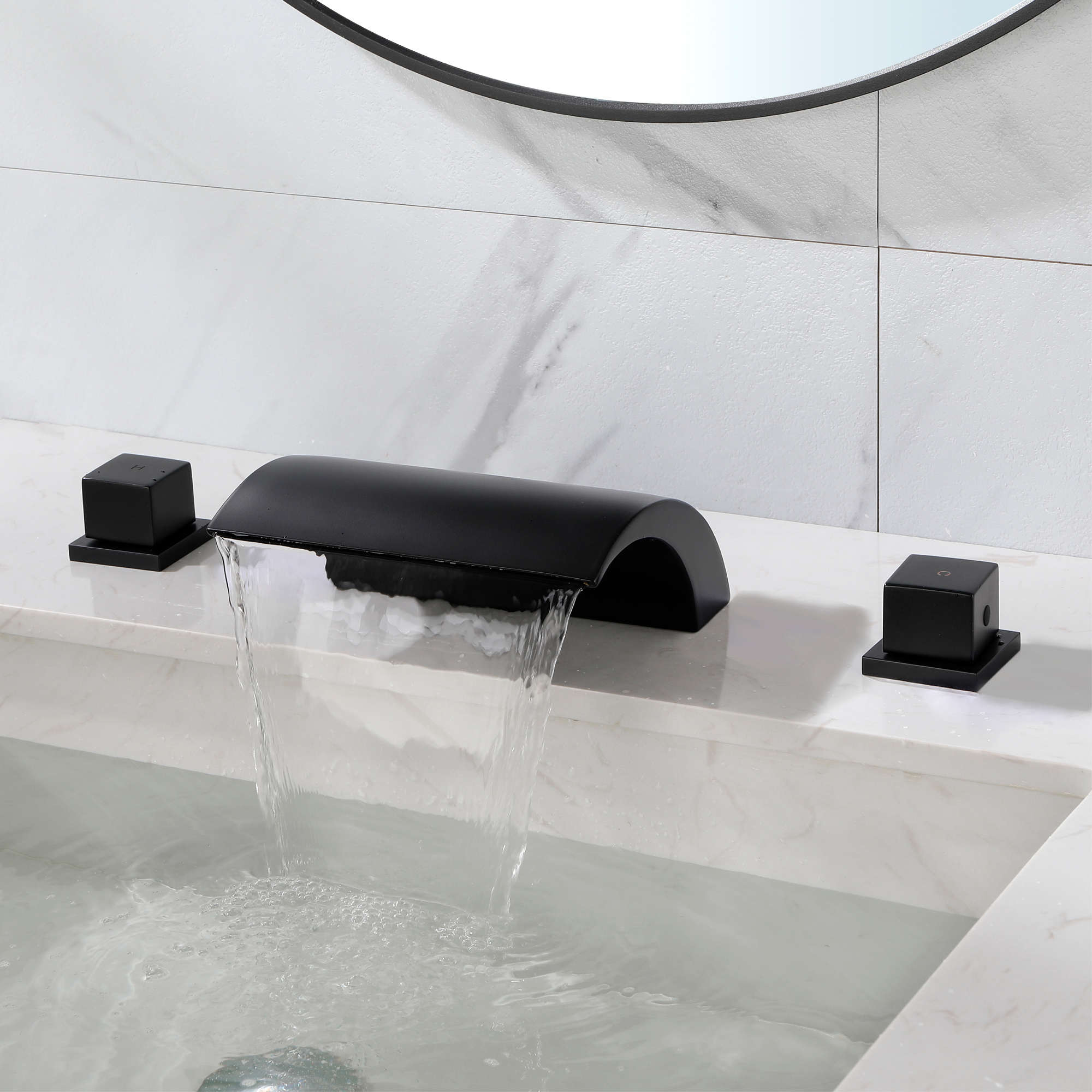 Mondawe Double Handle 8-Inch Center Wide-Spread Bathroom Faucet in Nickel/Black/Gold-Mondawe