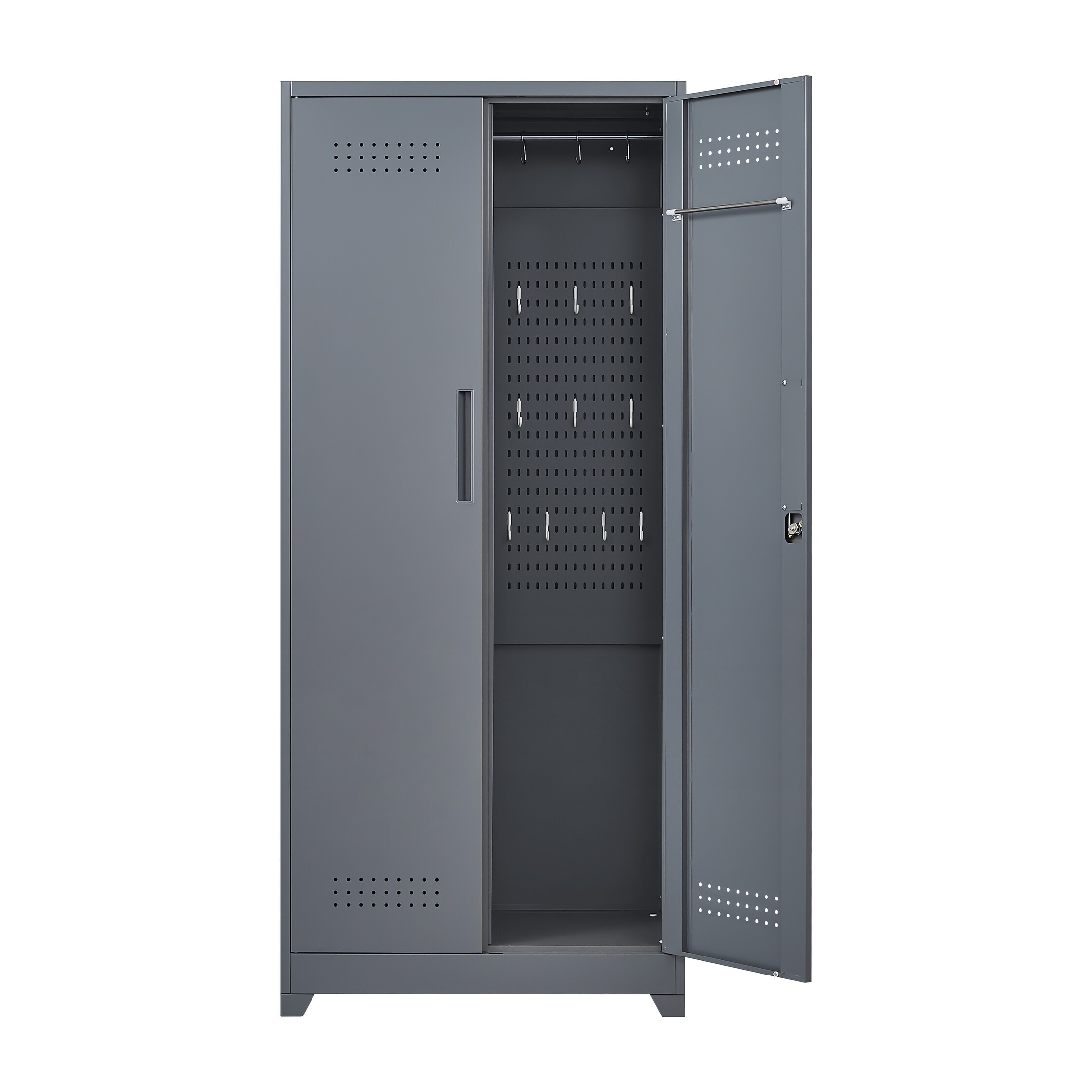 Metal Storage Cabinets, Cleaning Tool Cabinet with Locking Door, Tall Broom Tool Organizer and Storage, Large Storage Cabinet for Kitchen, Pantry, Office, Shop 