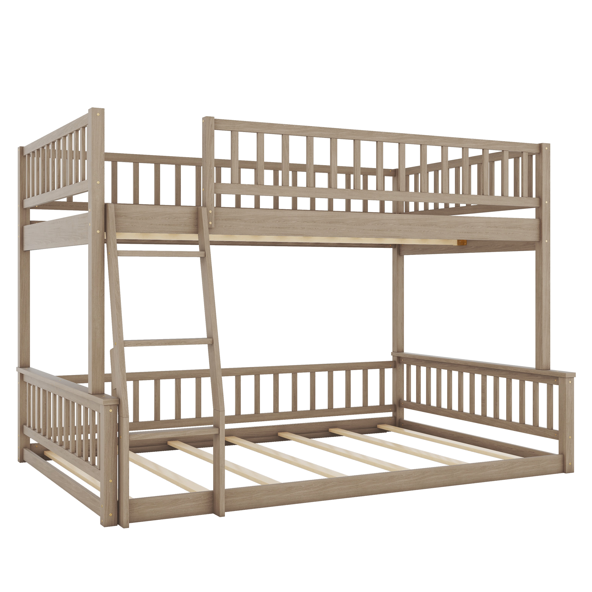 Full XL over Queen Bunk Bed with Ladder and Guardrails, Gray/Walnut