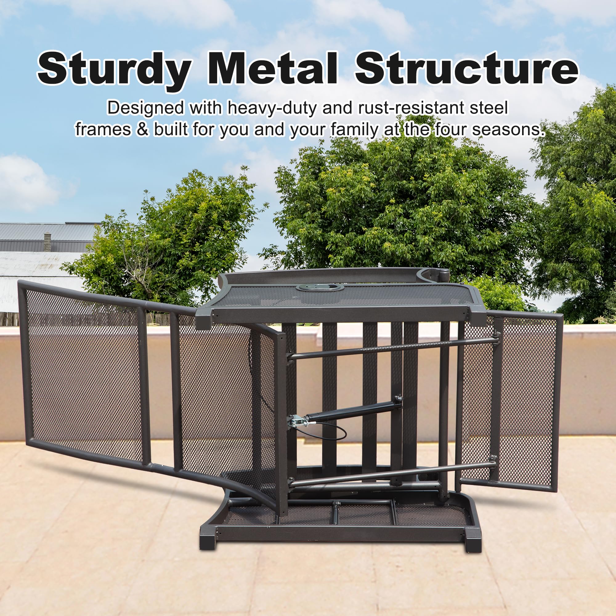 Adjustable Patio Recliner Chair Metal Outdoor Lounge Chair with Flip Table Push Back, Adjustable Angle, 6.8'' Removable Cushions, Support 350lbs, Beige/Gray/Navy Blue