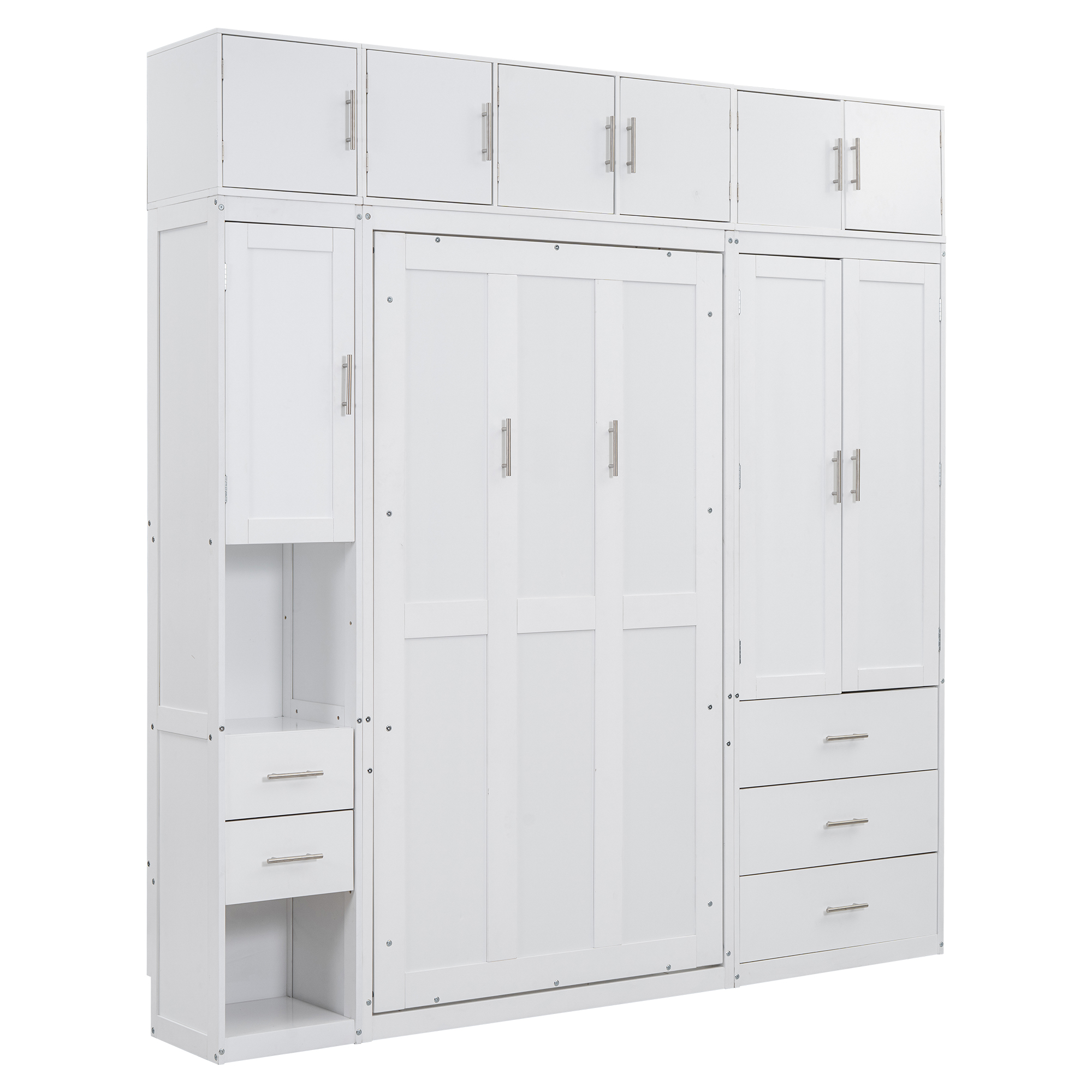 Full/Twin Size Murphy Bed with Lockers and Wardrobes, With installation video, White 