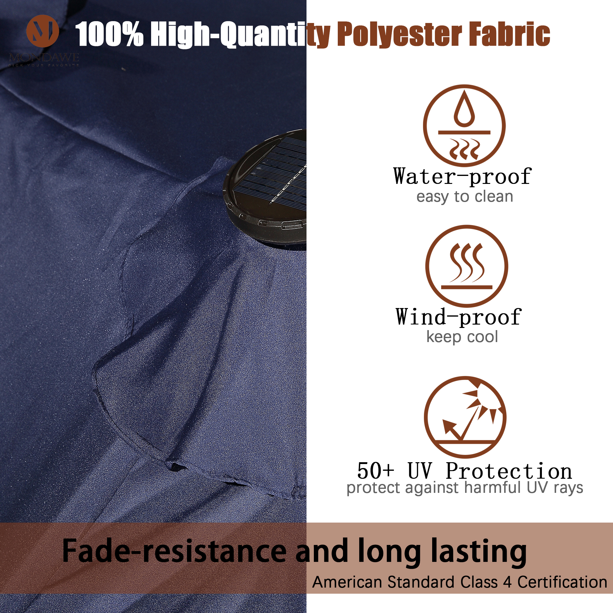 Mondawe 15ft Rectangular Patio Umbrella with Base and LED Lights-Mondawe