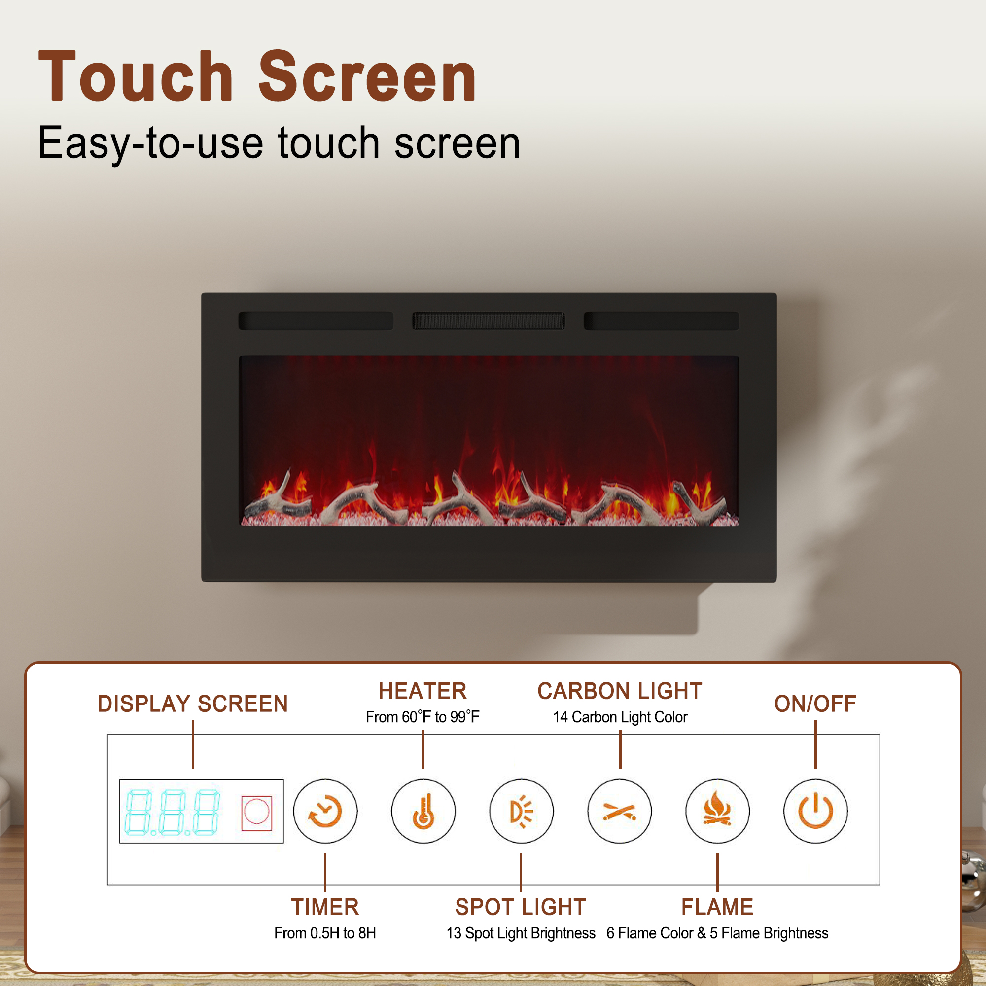 36/42/60/72 in. 4780 BTU Recessed/Wall-mounted Electric Fireplace
