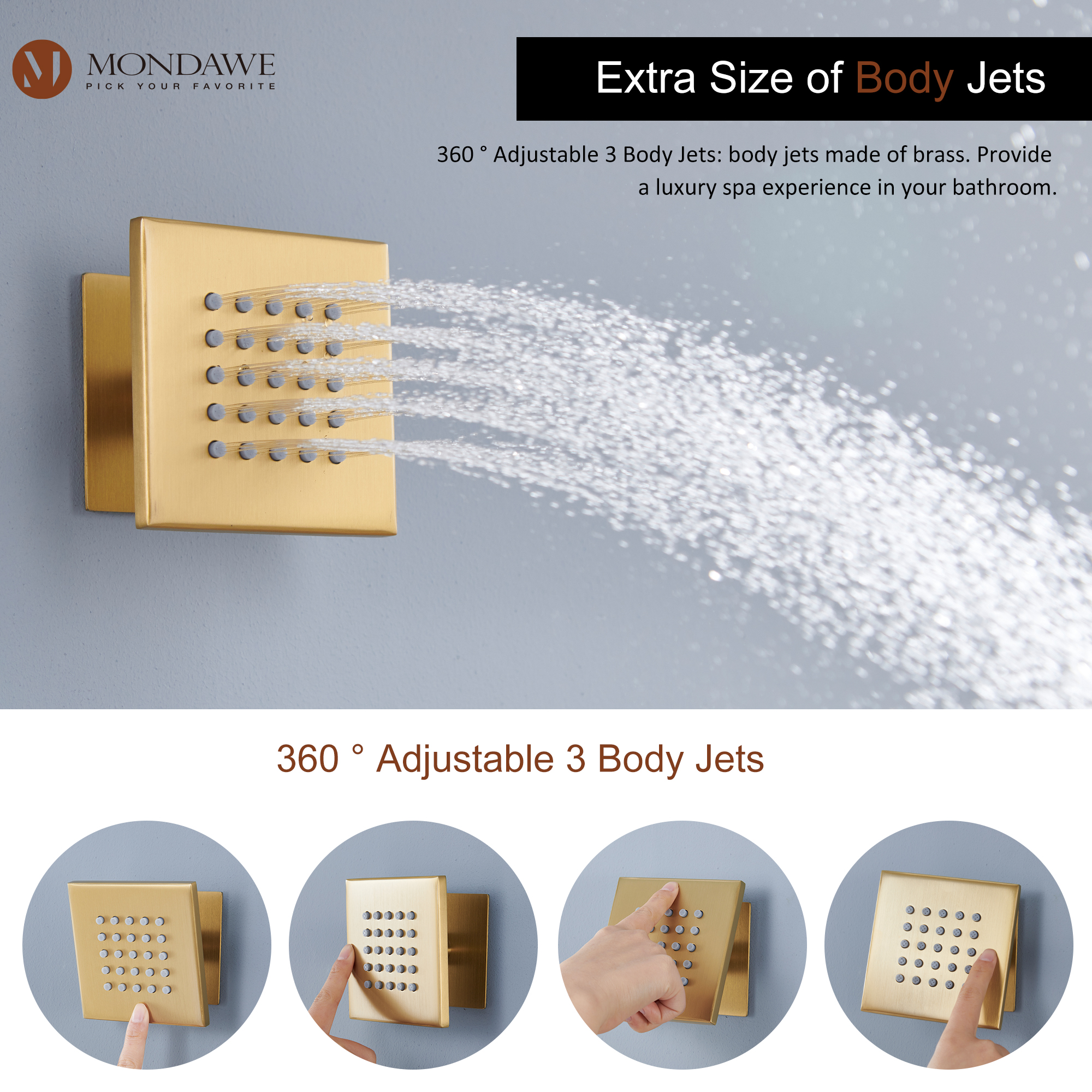 20 Inch Ceiling Mounted Rain Shower Head System Luxury 3-Spray Patterns Thermostatic Shower Faucets Sets Complete with 3-Function Shower Head and Solid Brass Handshower-Mondawe