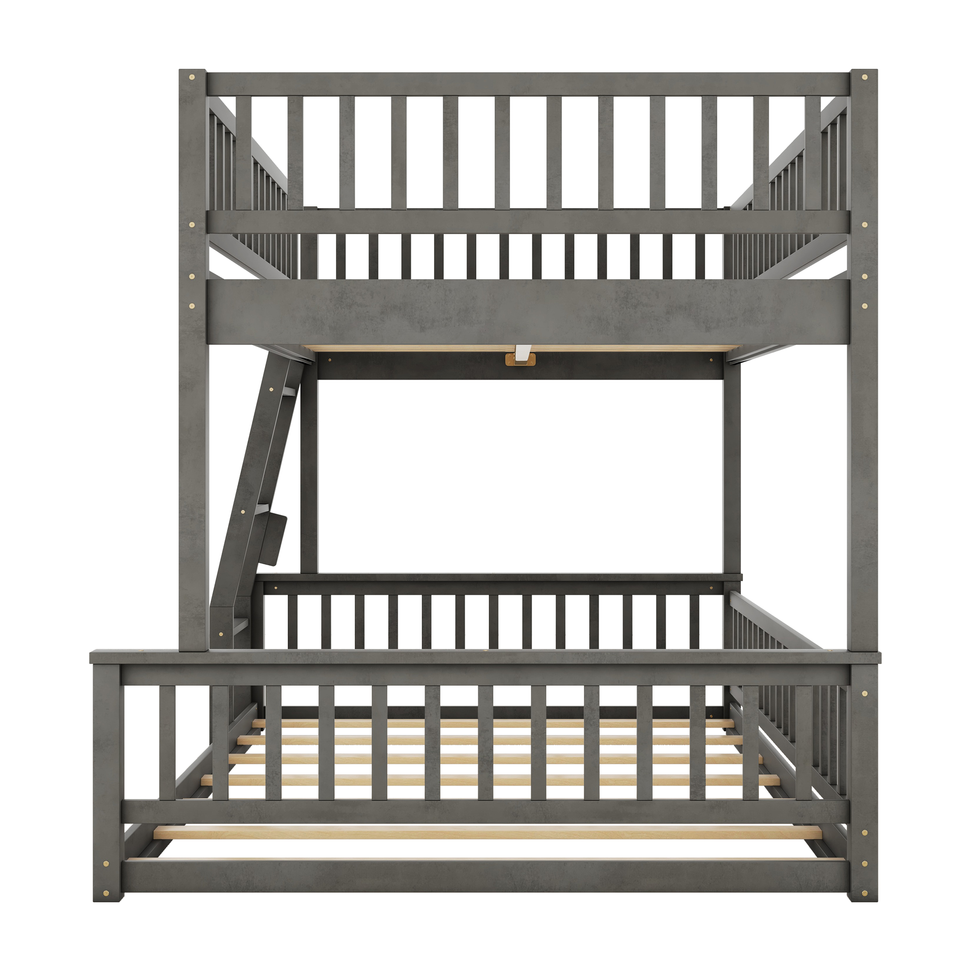 Full XL over Queen Bunk Bed with Ladder and Guardrails, Gray/Walnut