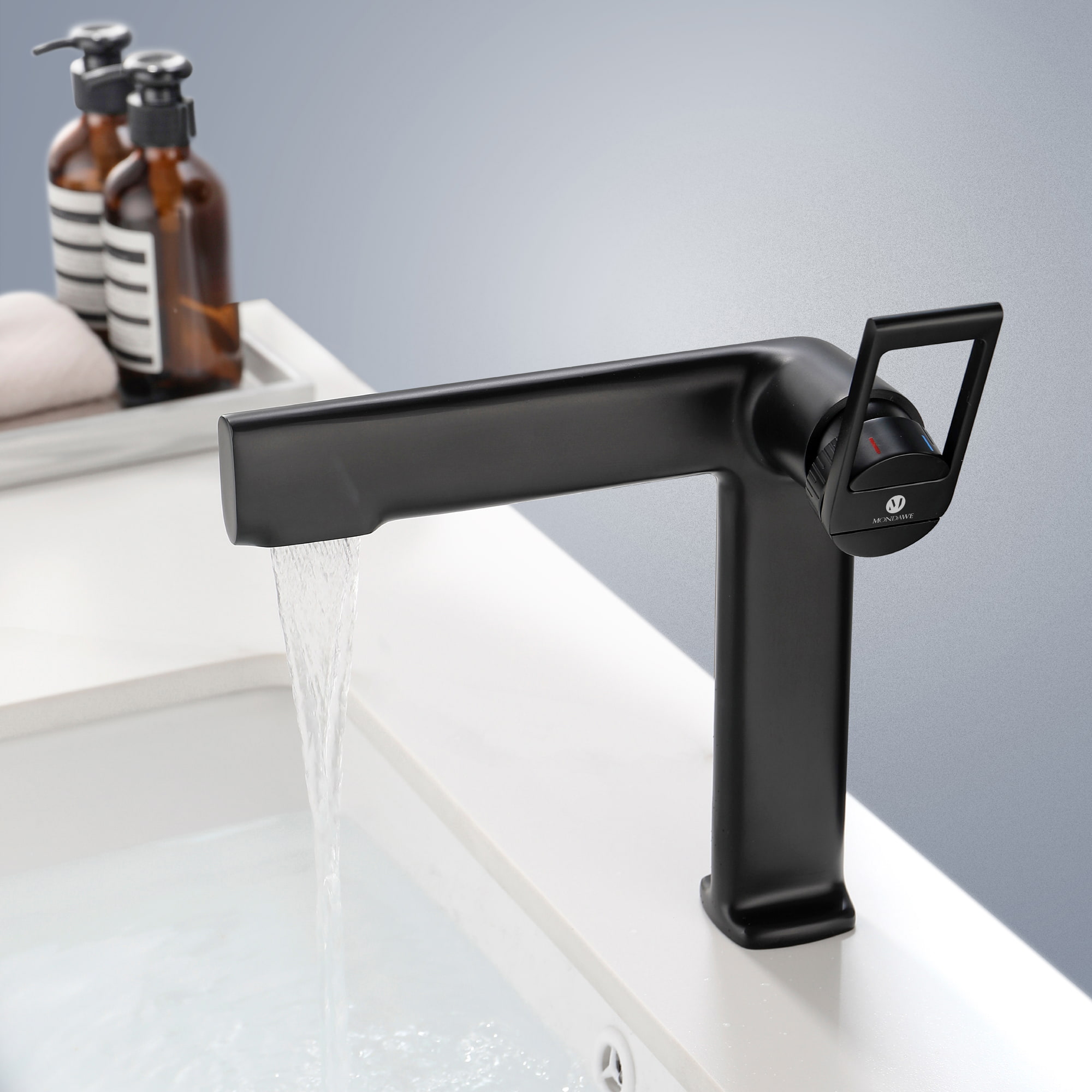 Mondawe Modern Design Single Hole Bathroom Faucet(Black/Gray/Gold)-Mondawe