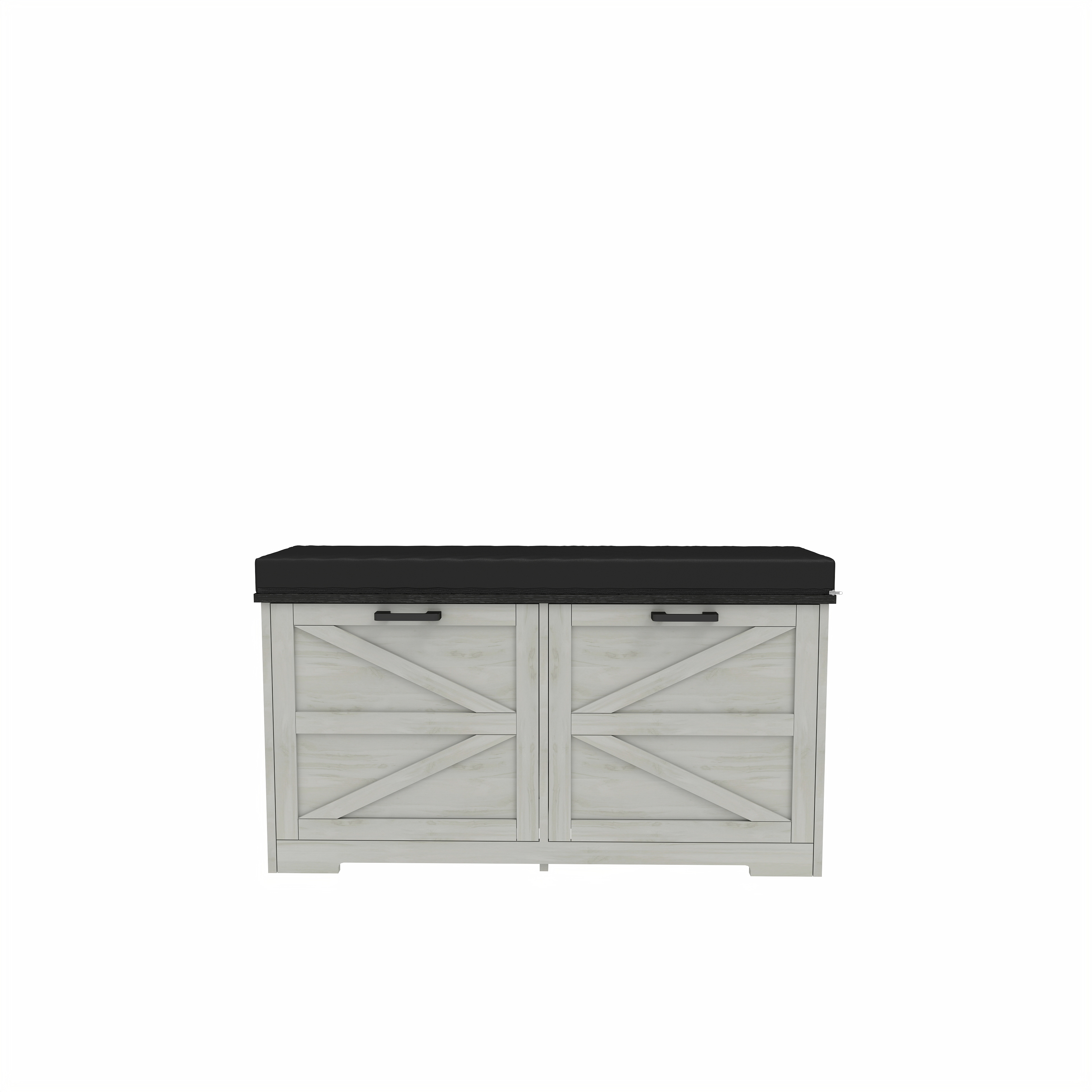 Farmhouse Shoe Storage Bench with Coat Rack, Antique White Shoe Bench with 2 Adjustable Flip Drawer, Hall Tree with Padded Seat Cushion and Shoe Organizer for Entryway, Hallway 