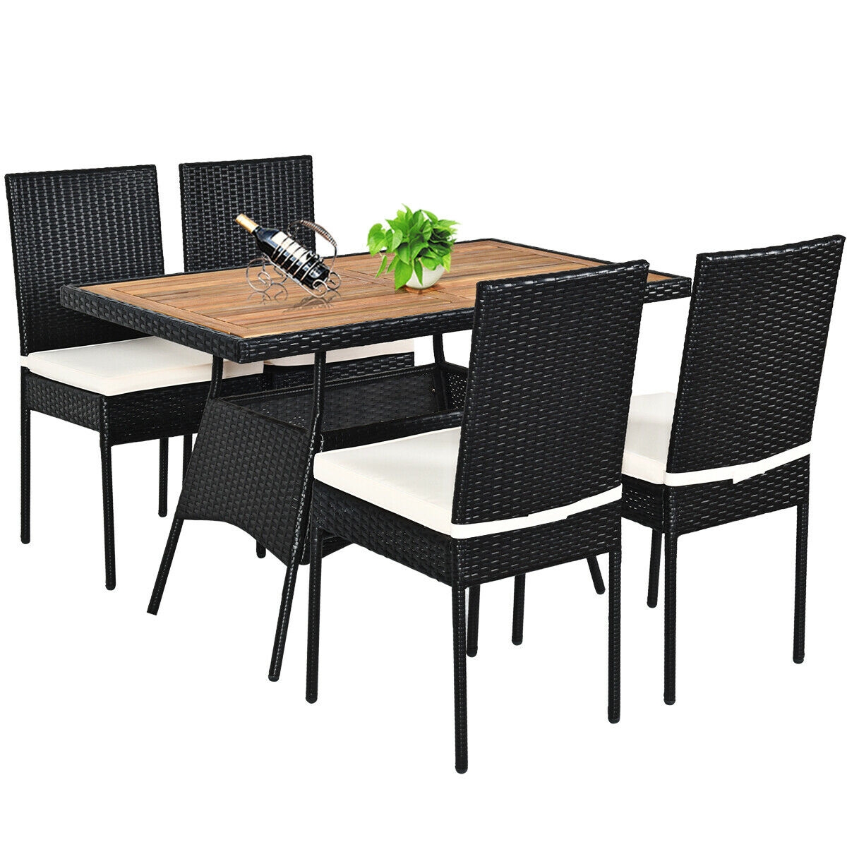 Mondawe 5 Pieces Patio Rattan Dining Set Table with Wooden Top-Mondawe