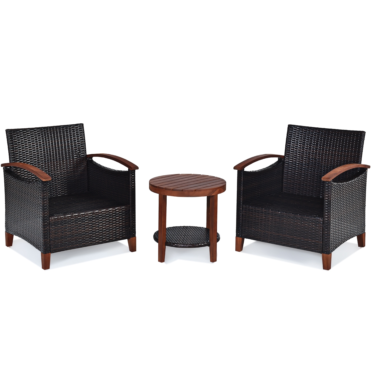 Mondawe 3 Pcs Solid Wood Frame Patio Rattan Furniture Set-Beige-Mondawe