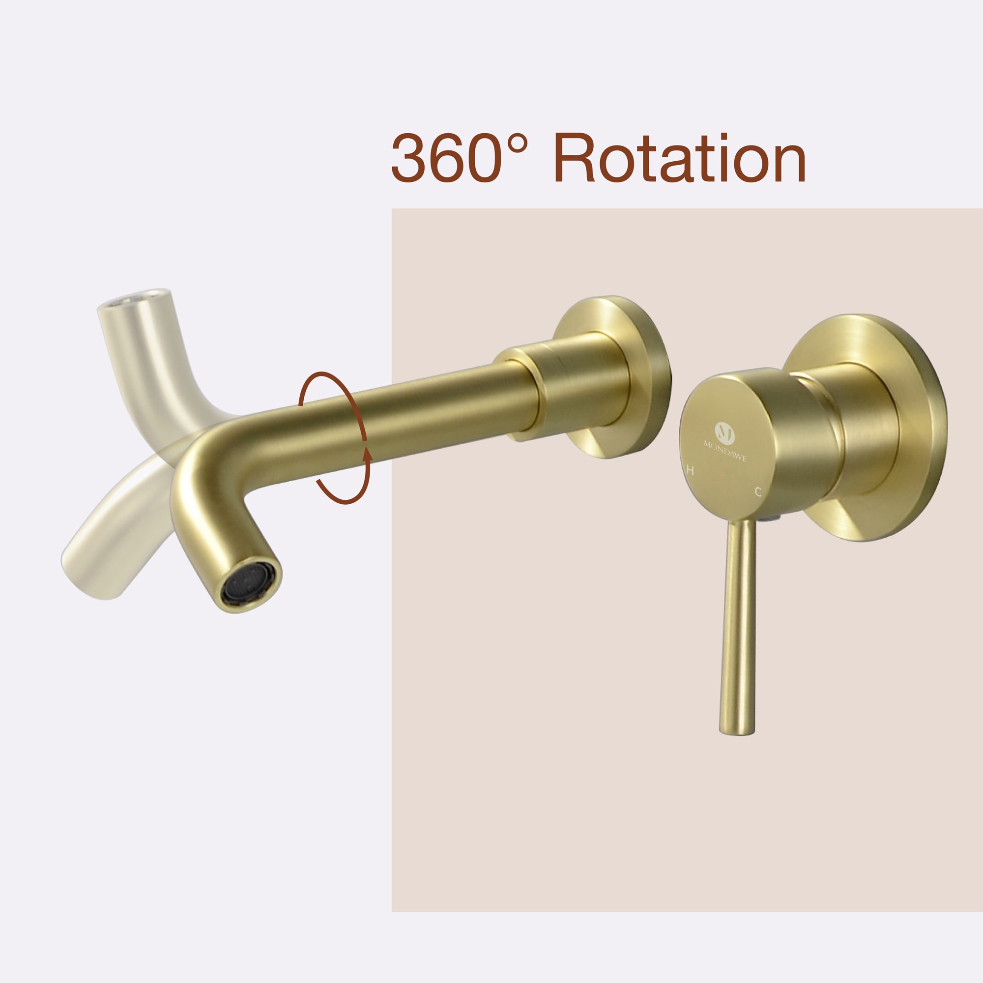 Mondawe Wall Mount Bathroom Sink Faucet Single Handle in Black/Gold-Mondawe