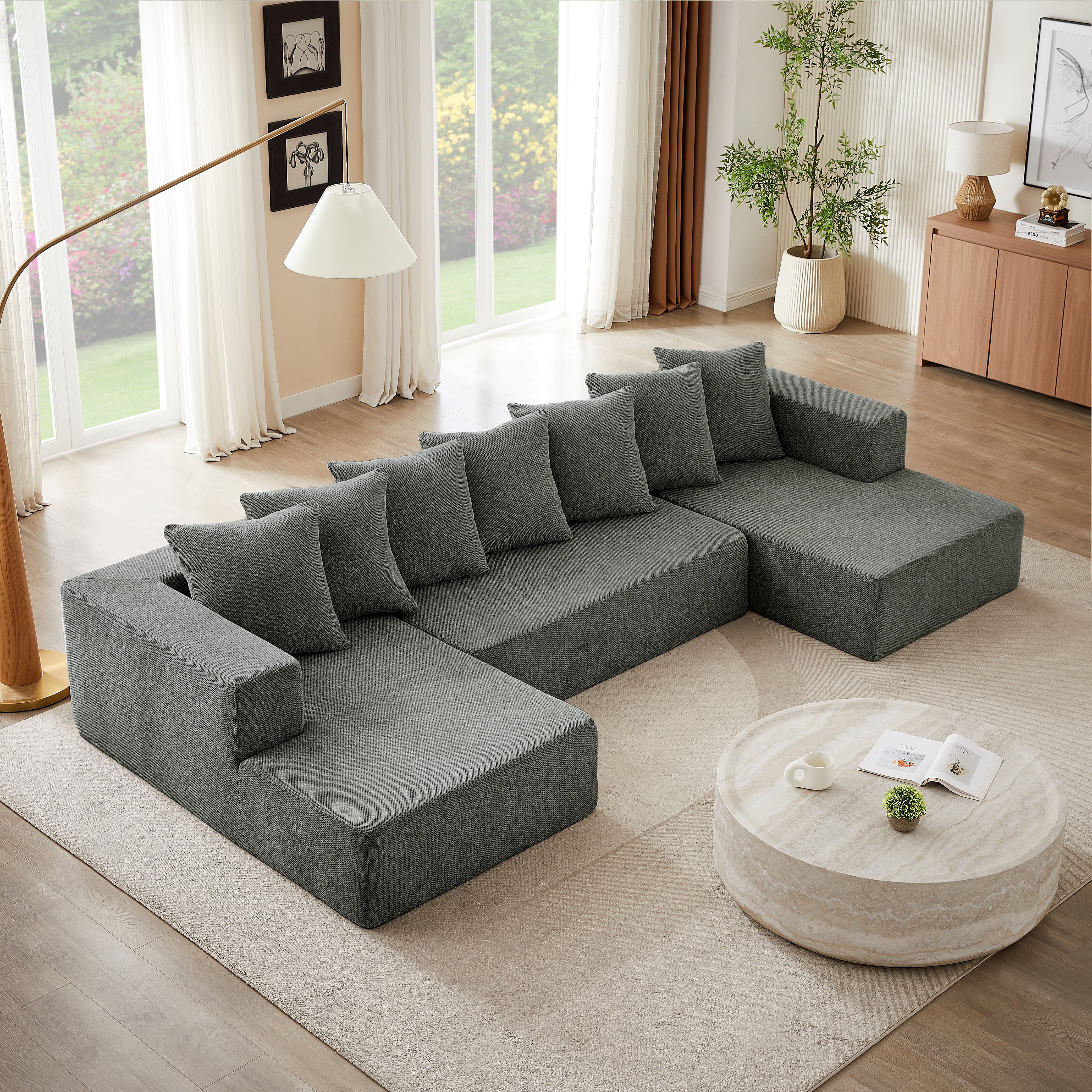 Chenille U-Shaped Sectional Sofa Set - Thumbnail 3