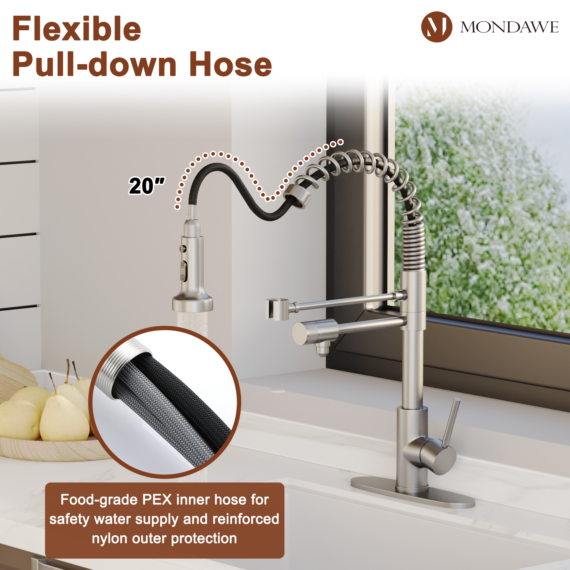 Mondawe 1.8 gpm Lead-Free Copper Brass Single Handle Pull Down Kitchen Faucet for Bar Laundry Kitchen Sink-Mondawe