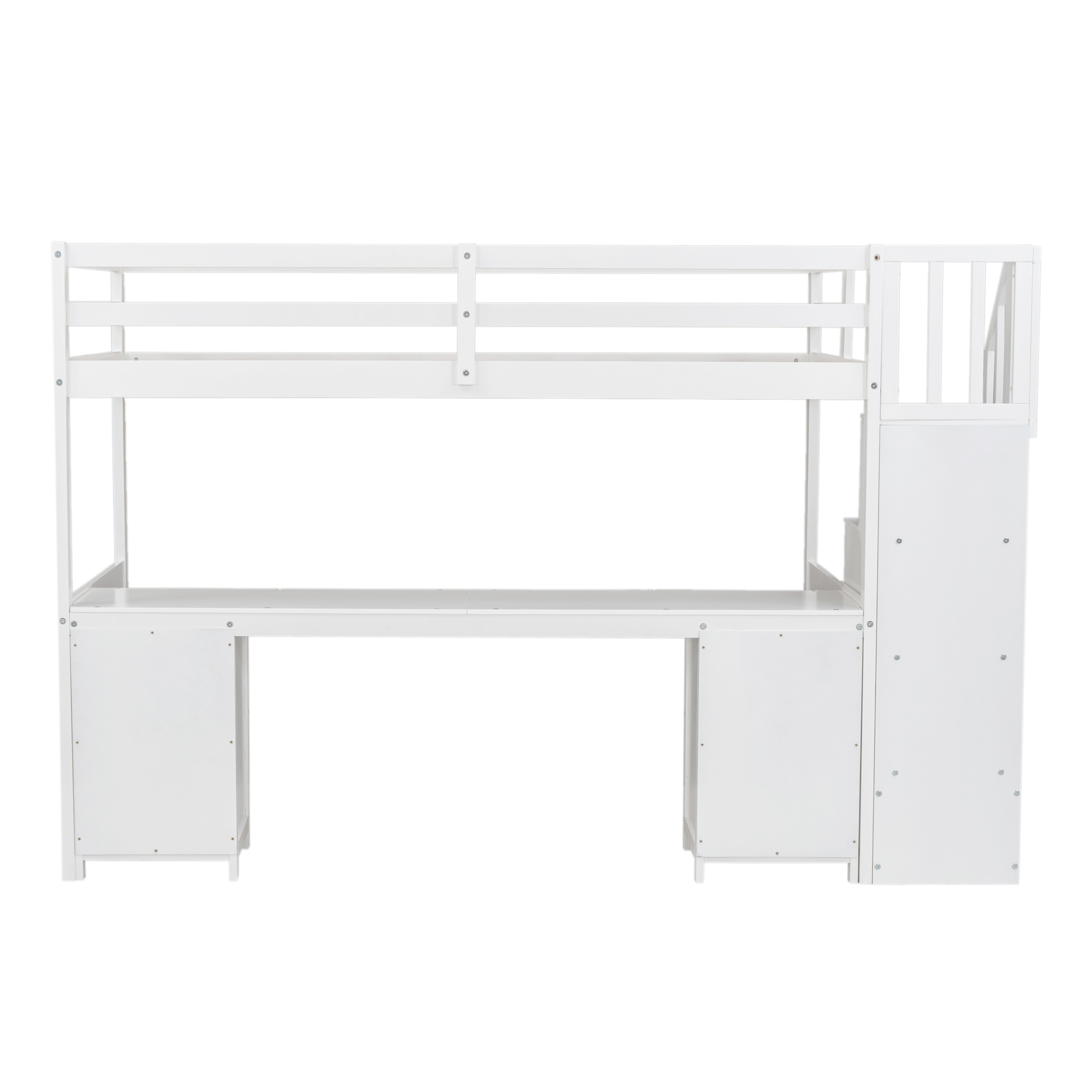 Twin Size Loft Bed Frame with Built-in Desk and Double Storage Drawers,White/Gray