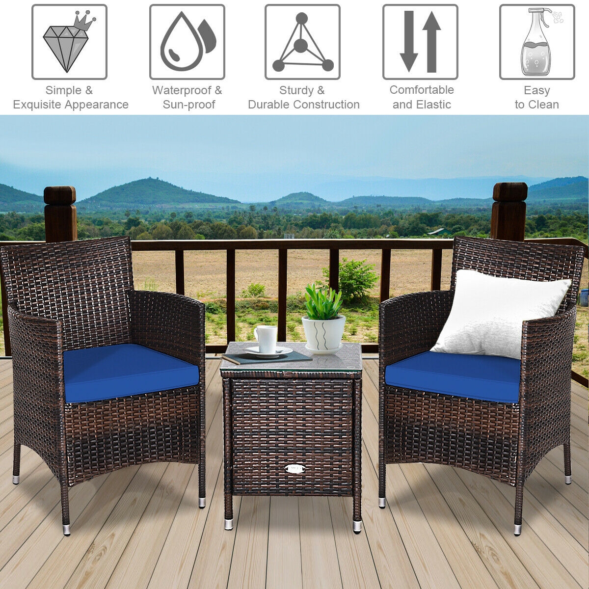 Mondawe 3 Pcs Outdoor Rattan Wicker Furniture Set-Mondawe