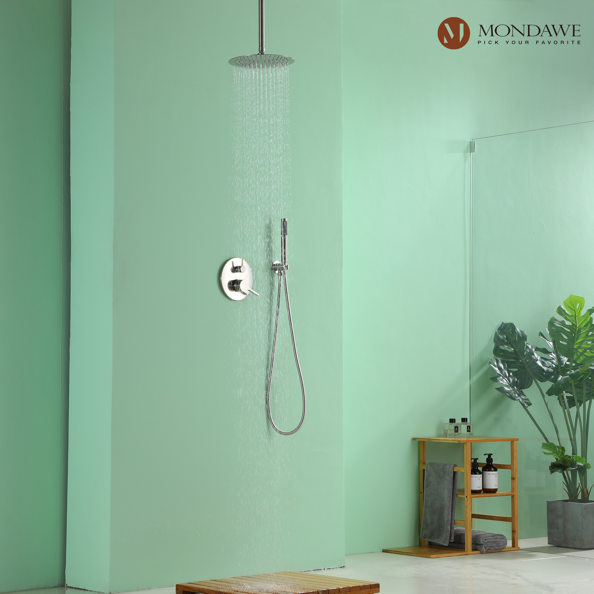 Mondawe 10 Inch Round Bathroom Shower Set in Nickel/Chrome/Black/Gold/Gun Black-Mondawe