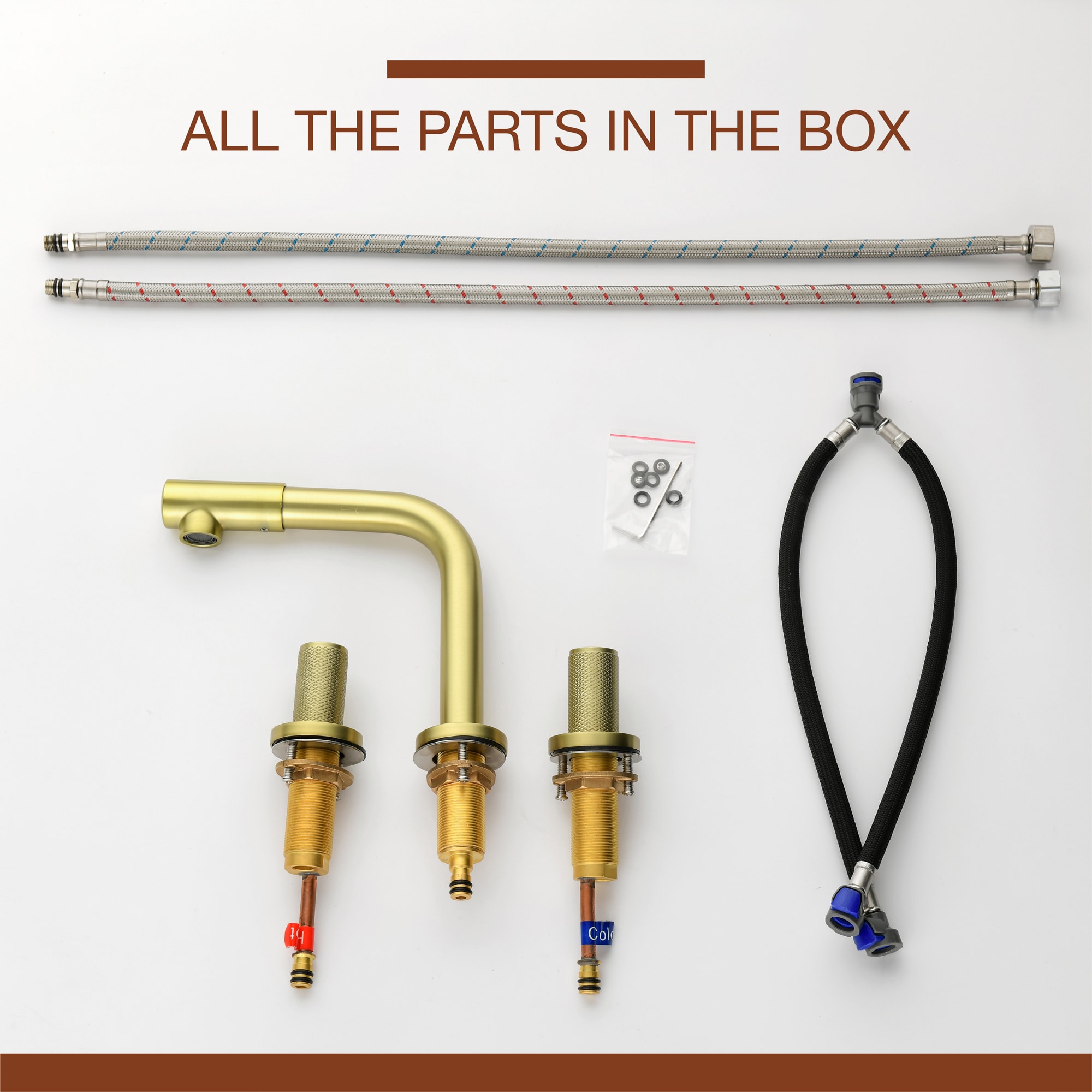 Mondawe Double Handle 8-Inch Center Wide-Spread Bathroom Faucet in Gold/Black/Nickel-Mondawe