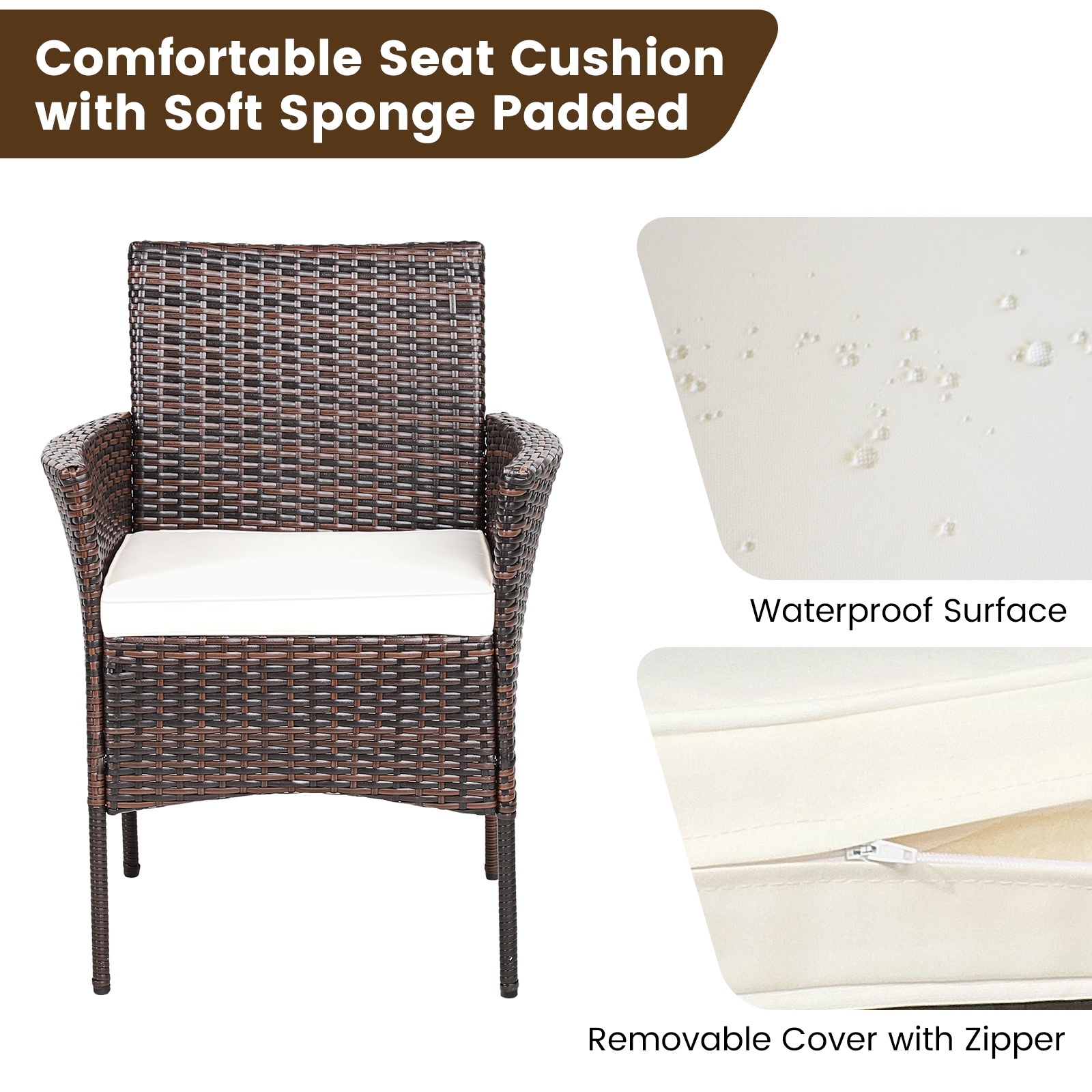 Mondawe 2 Pieces Outdoor PE Rattan Armchairs with Removable Cushions-Mondawe