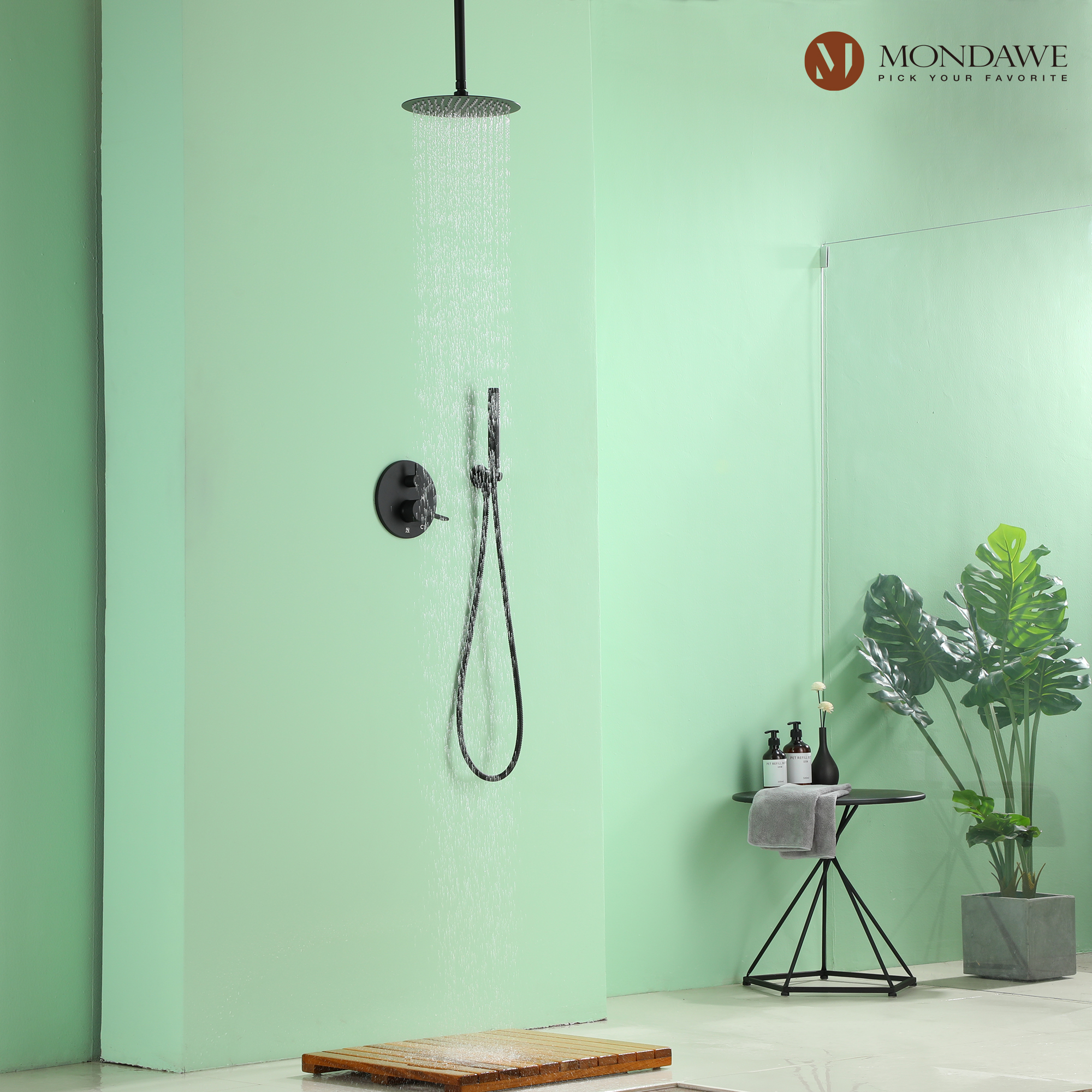 Mondawe 10 Inch Round Bathroom Shower Set in Nickel/Chrome/Black/Gold/Gun Black-Mondawe