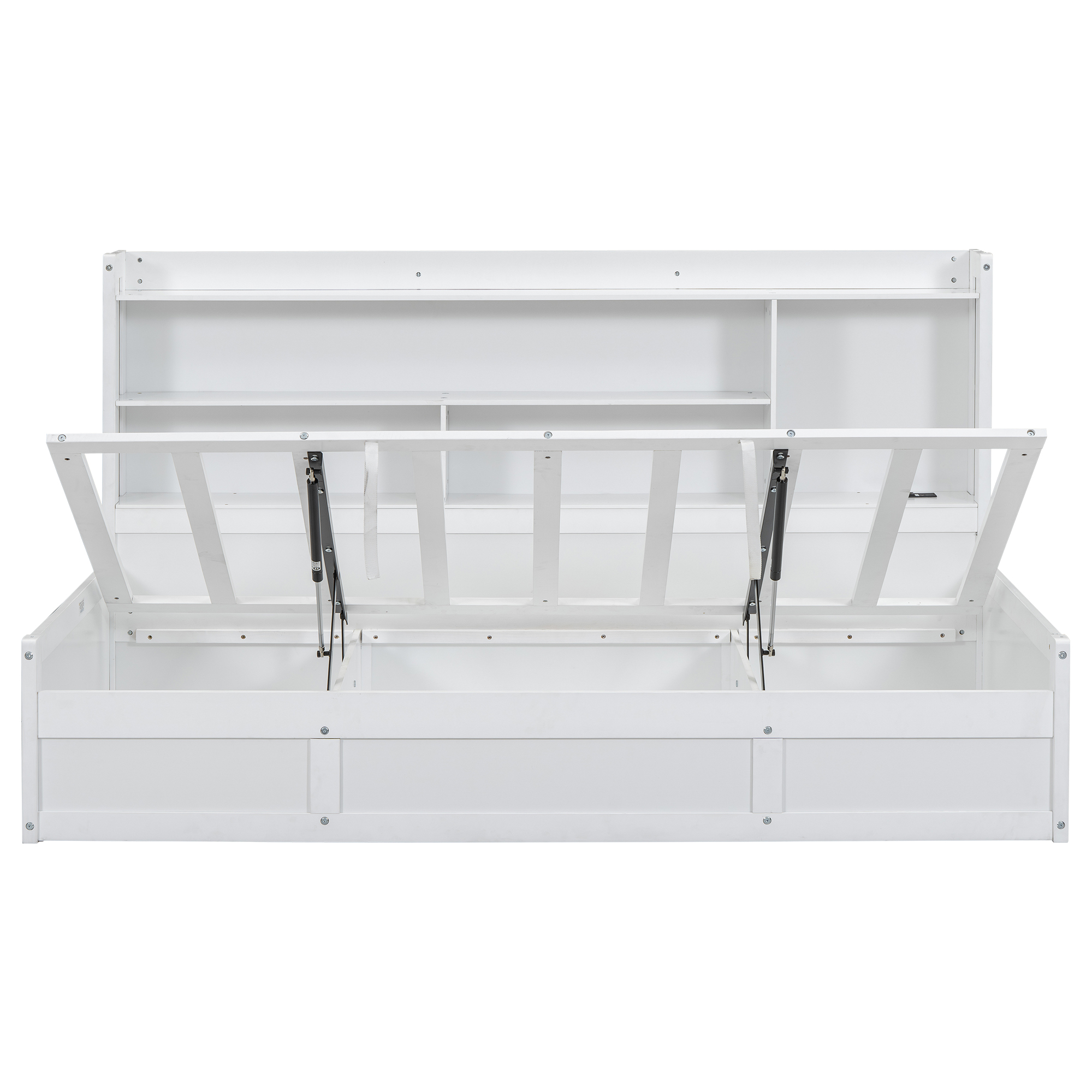 Twin Size Daybed Frame with Storage Bookcases and Underneath Storage, USB Charging Station, White/Gray 