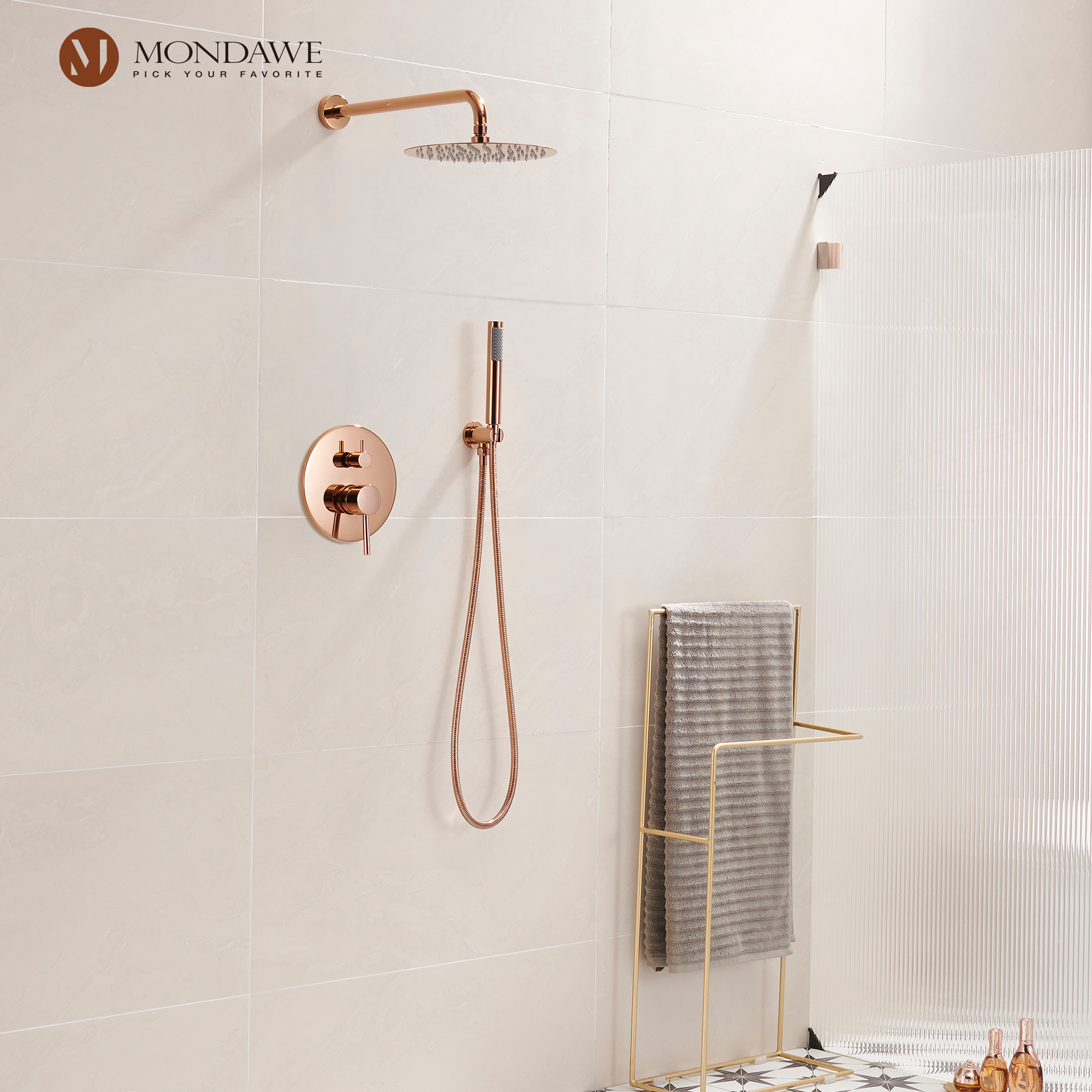 Mondawe High Pressure Round Complete Mixer Shower Head System (Rough-In Valve Included)-Mondawe