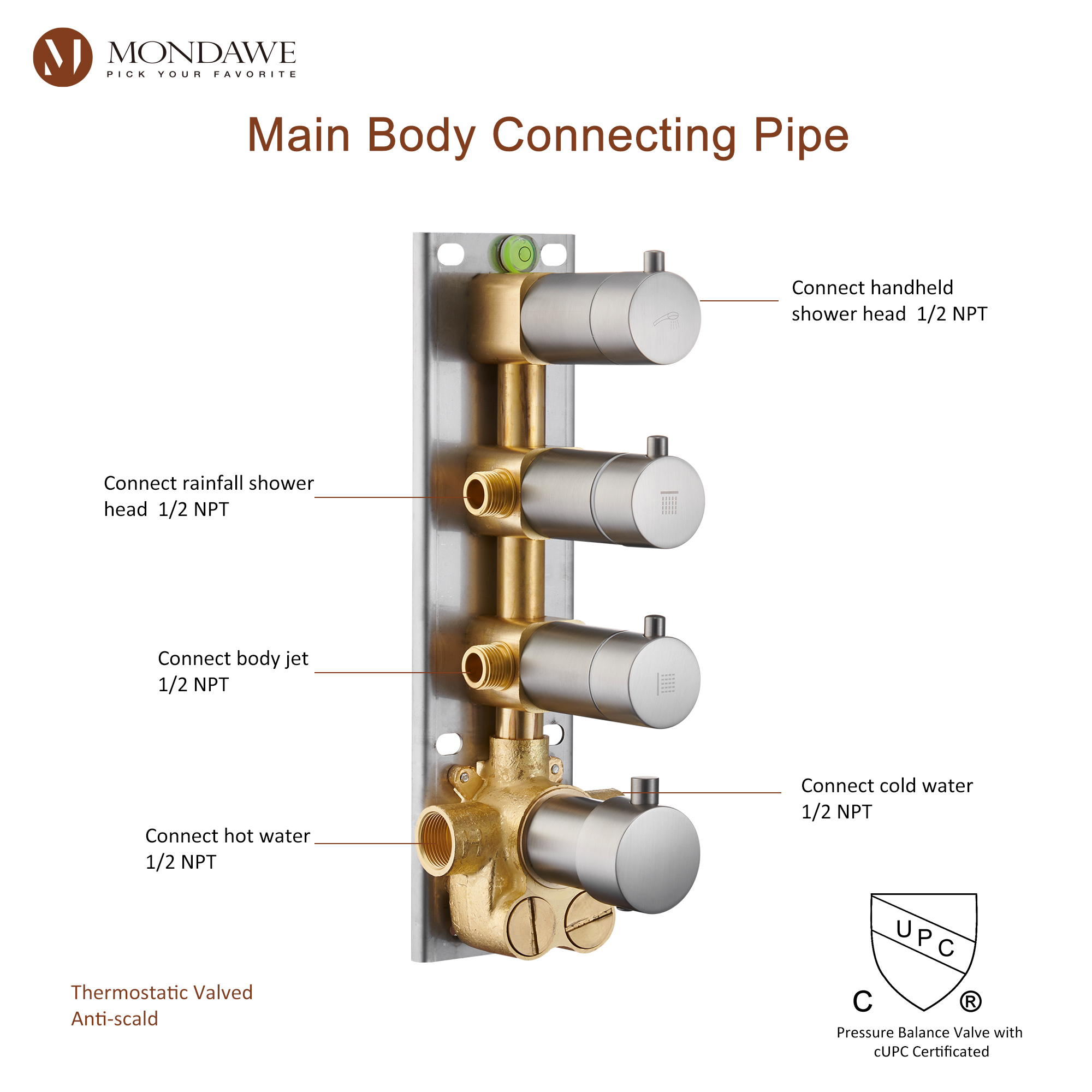 20 Inch Ceiling Mounted Rain Shower Head System Luxury 3-Spray Patterns Thermostatic Shower Faucets Sets Complete with 3-Function Shower Head and Solid Brass Handshower-Mondawe