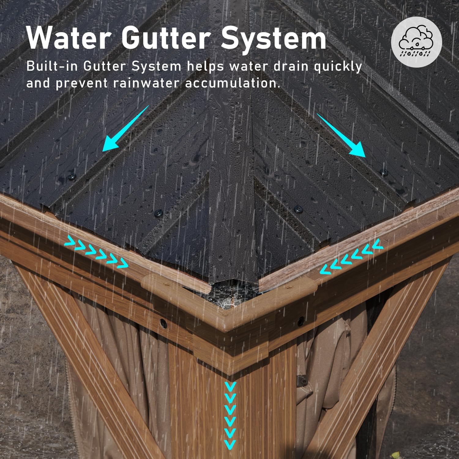 14x22FT Hardtop Gazebo, Outdoor Gazebo with Galvanized Steel Double Roof, Aluminum Frame, Built-in Gutter System, Curtain and Netting, Metal Gazebo Pavilion for Patio Deck Garden, Brown/Grey/Wood-Looking