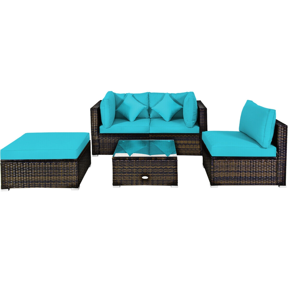 Mondawe 5 Pcs Outdoor Patio Rattan Furniture Set Sectional Conversation-Mondawe