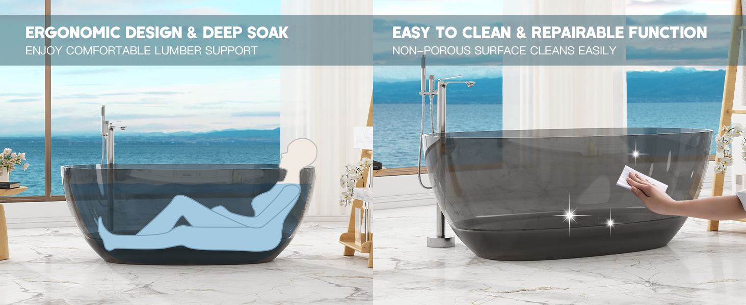 Transparent Resin Freestanding Bathtub
