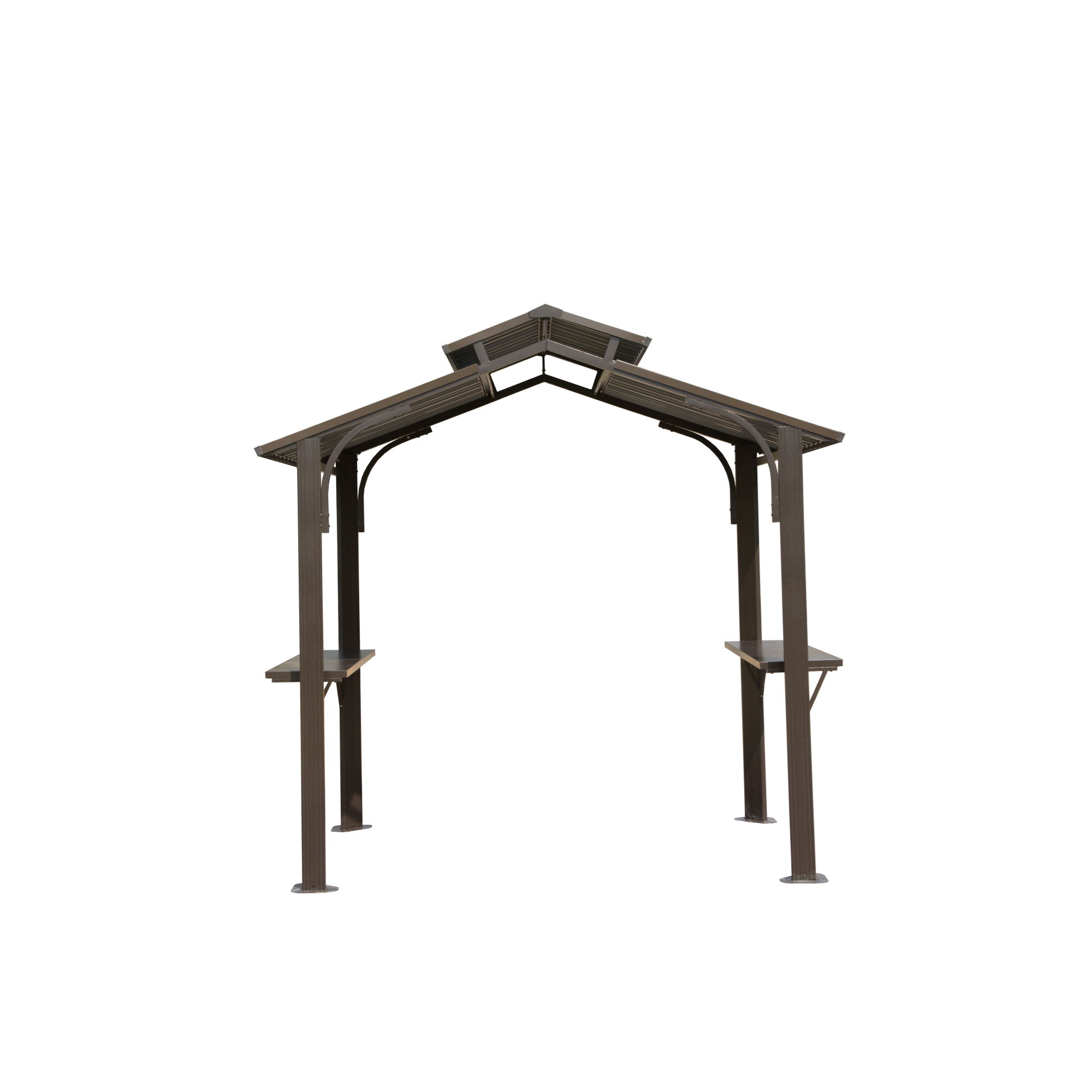 Hardtop Grill Gazebo, Outdoor BBQ Gazebo with 2 Side Shelves and Sloping Galvanized Steel Roof, Metal Permanent Grill Canopy with Ceiling Hooks for Patio, Lawn, Backyard, Deck