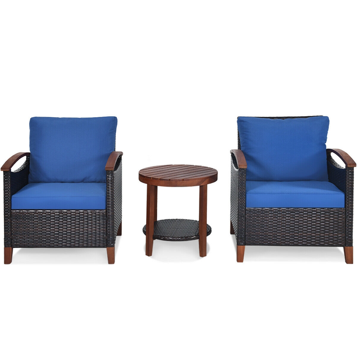 Mondawe 3 PCS Solid Wood Frame Patio Rattan Furniture Set-Mondawe