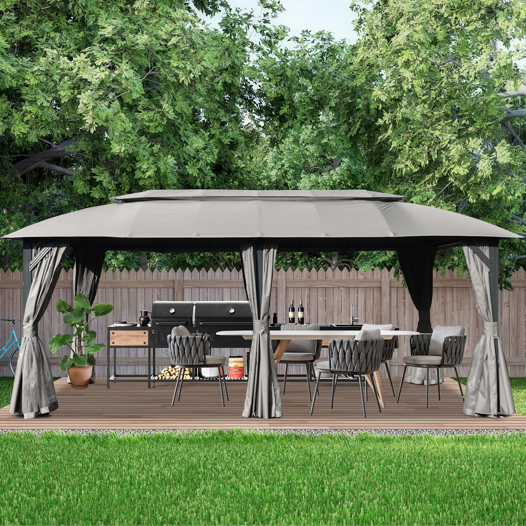 Boyel Living Gazebo 10x20ft Outdoor Gazebo with Double Roofs Privacy Curtains Mosquito Nettings Heavy Duty Metal Frame Party Tent Canopy for Patio