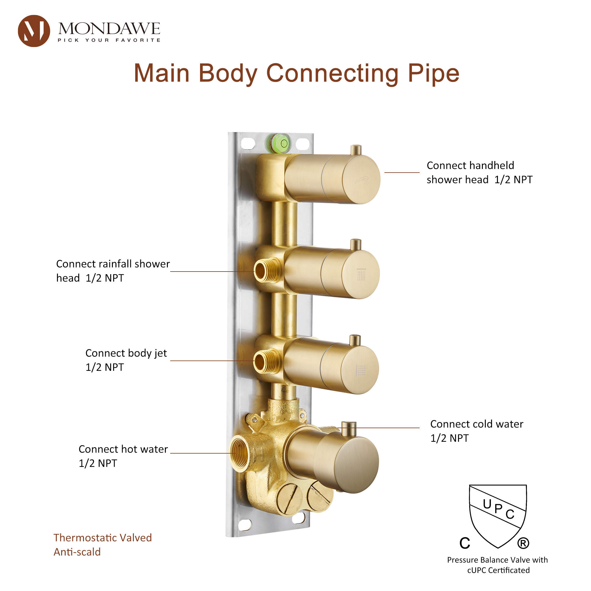 20 Inch Ceiling Mounted Rain Shower Head System Luxury 3-Spray Patterns Thermostatic Shower Faucets Sets Complete with 3-Function Shower Head and Solid Brass Handshower-Mondawe