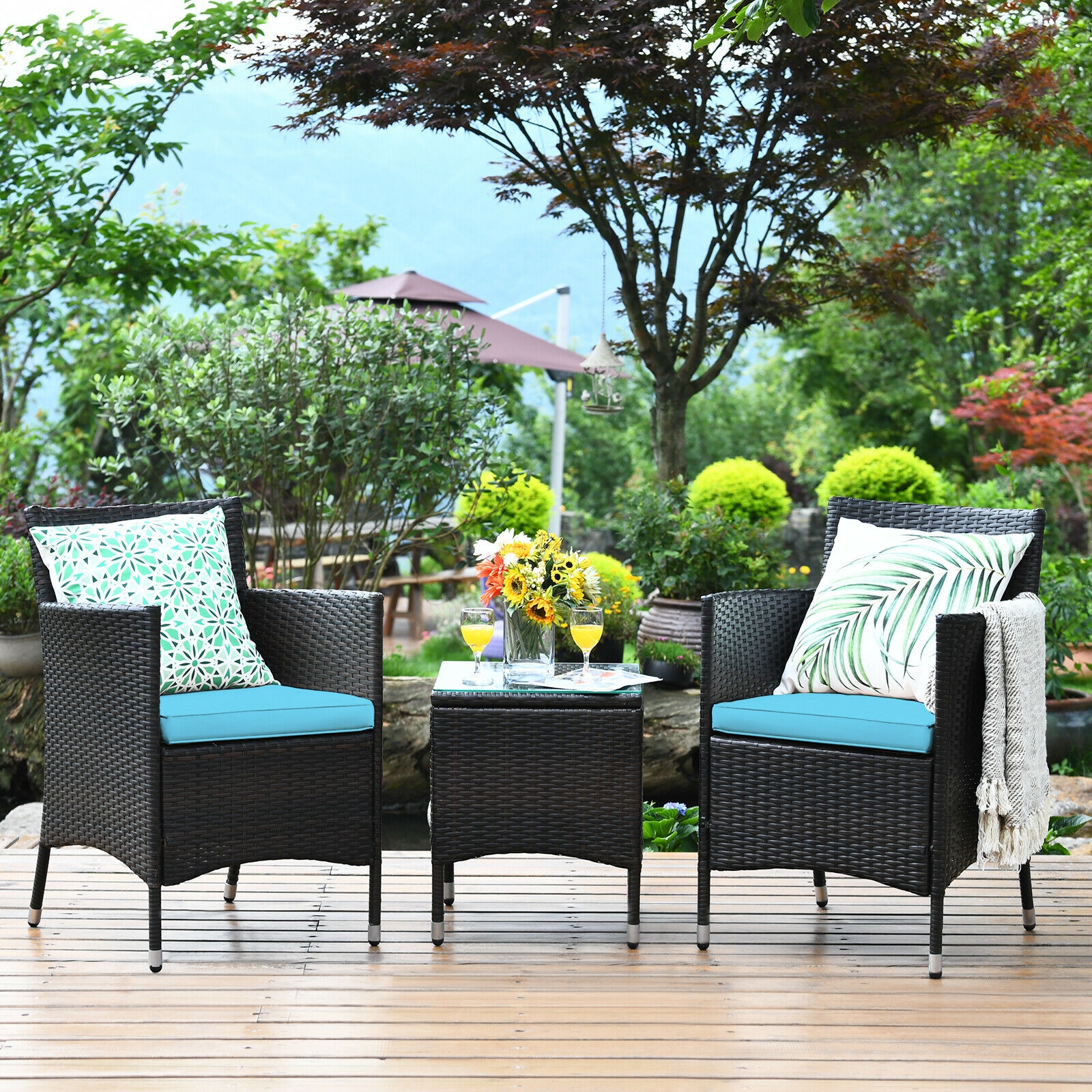 Mondawe 3 Pcs Outdoor Rattan Wicker Furniture Set-Mondawe