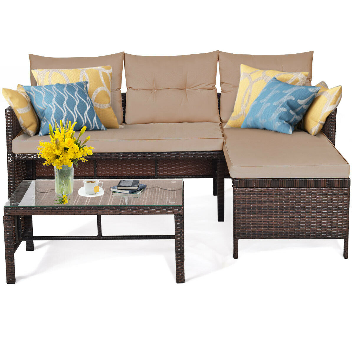 Mondawe 3 Piece Patio Wicker Rattan Sofa Set-Mondawe