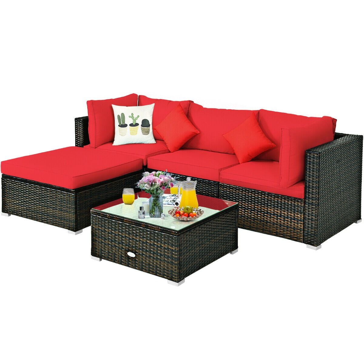 Mondawe 5 Pcs Outdoor Patio Rattan Furniture Set Sectional Conversation-Mondawe