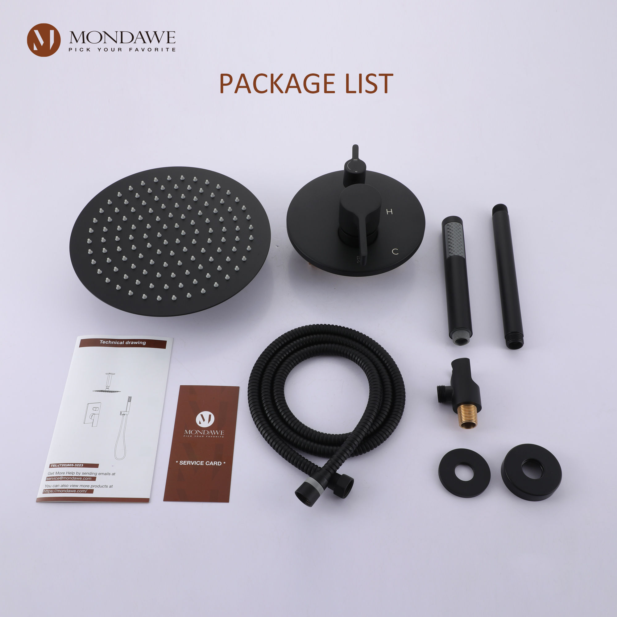 Mondawe 10 Inch Round Bathroom Shower Set in Nickel/Chrome/Black/Gold/Gun Black-Mondawe