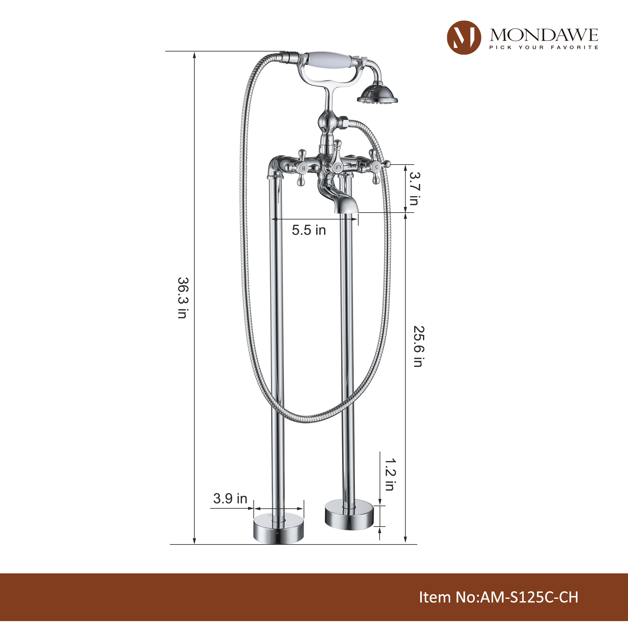 Mondawe 3-Handle Traditional Freestanding Bathtub Faucet（Chrome�?Mondawe