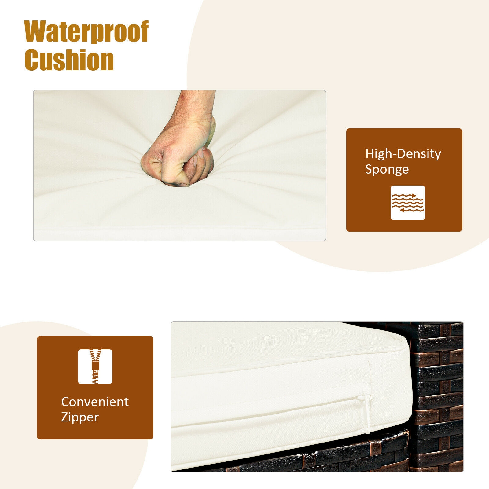 Mondawe 3 Pieces PE Rattan Wicker Furniture Set with Cushion Sofa Coffee Table for Garden-White-Mondawe