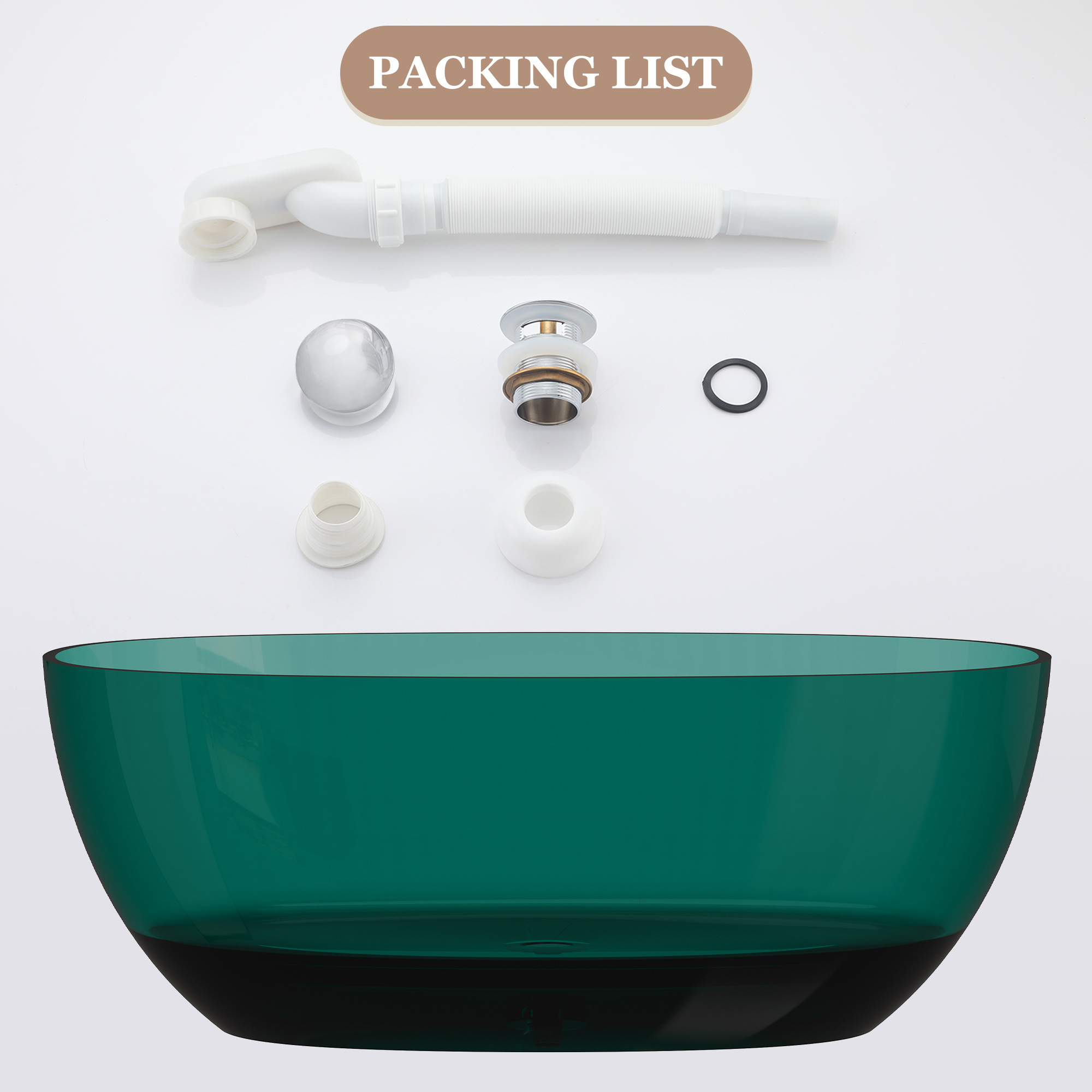 59" Soaking Tub Transparent Resin Freestanding Bathtub Modern Oval Design Stand Alone Tub with Overflow and Pop-up Drain