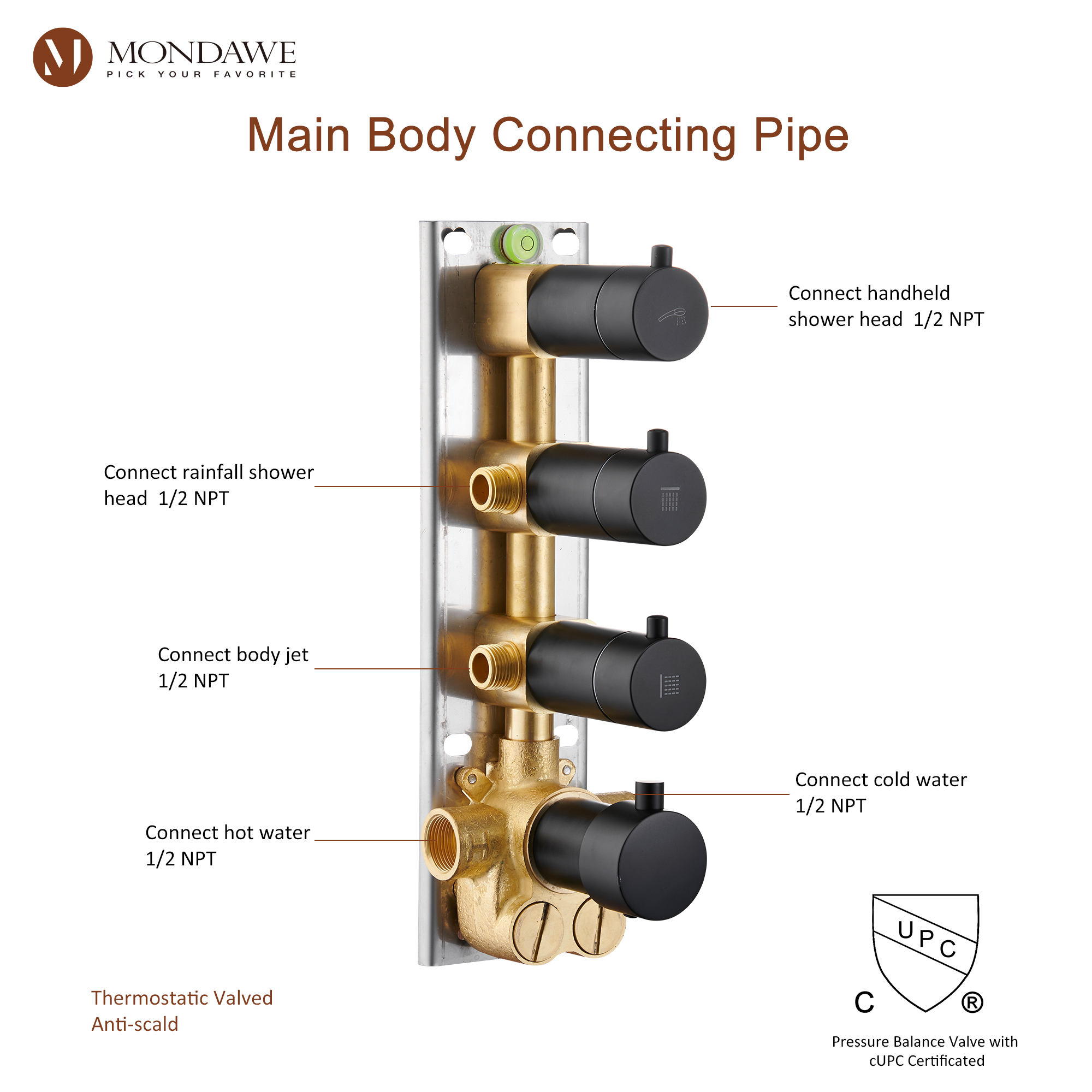 20 Inch Ceiling Mounted Rain Shower Head System Luxury 3-Spray Patterns Thermostatic Shower Faucets Sets Complete with 3-Function Shower Head and Solid Brass Handshower-Mondawe