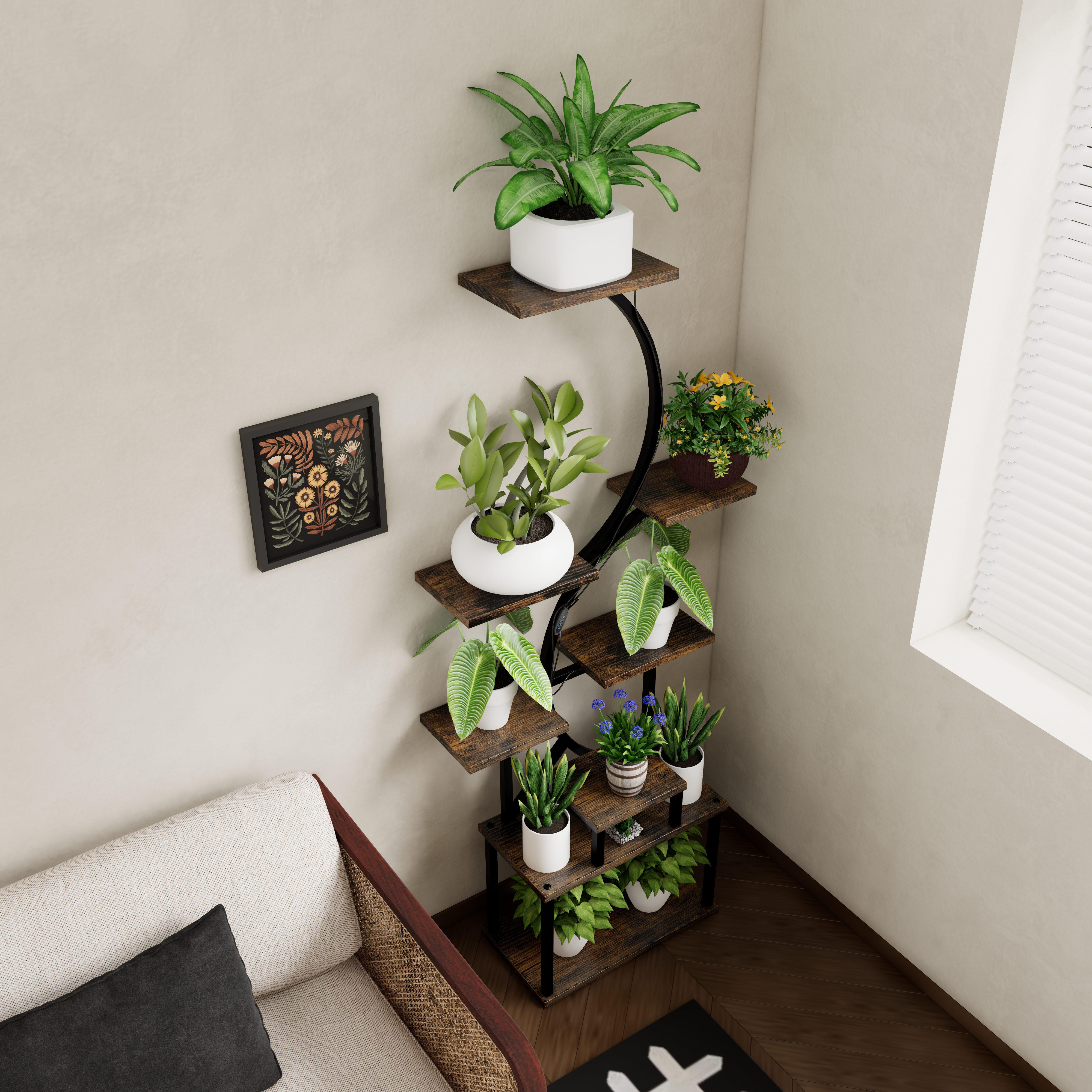 8-Tiered Indoor Plant Stand with 5 Grow Lights, 10-Level Stepless Dimming, Durable Thickened Metal Steel Pipe (0.8mm) for Living Room, Garden 