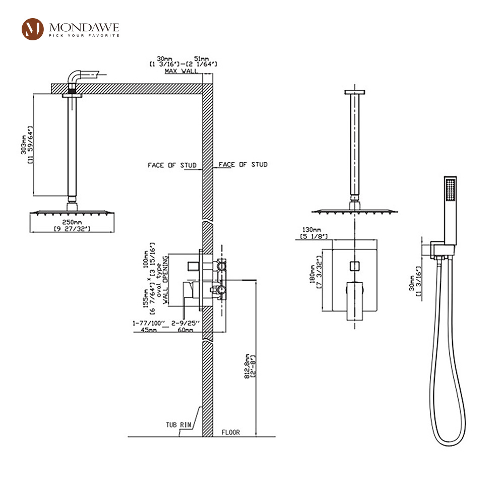 Mondawe 10 Inch Square Bathroom Shower Set(black, chrome, gold, nickel,  gun black)-Mondawe