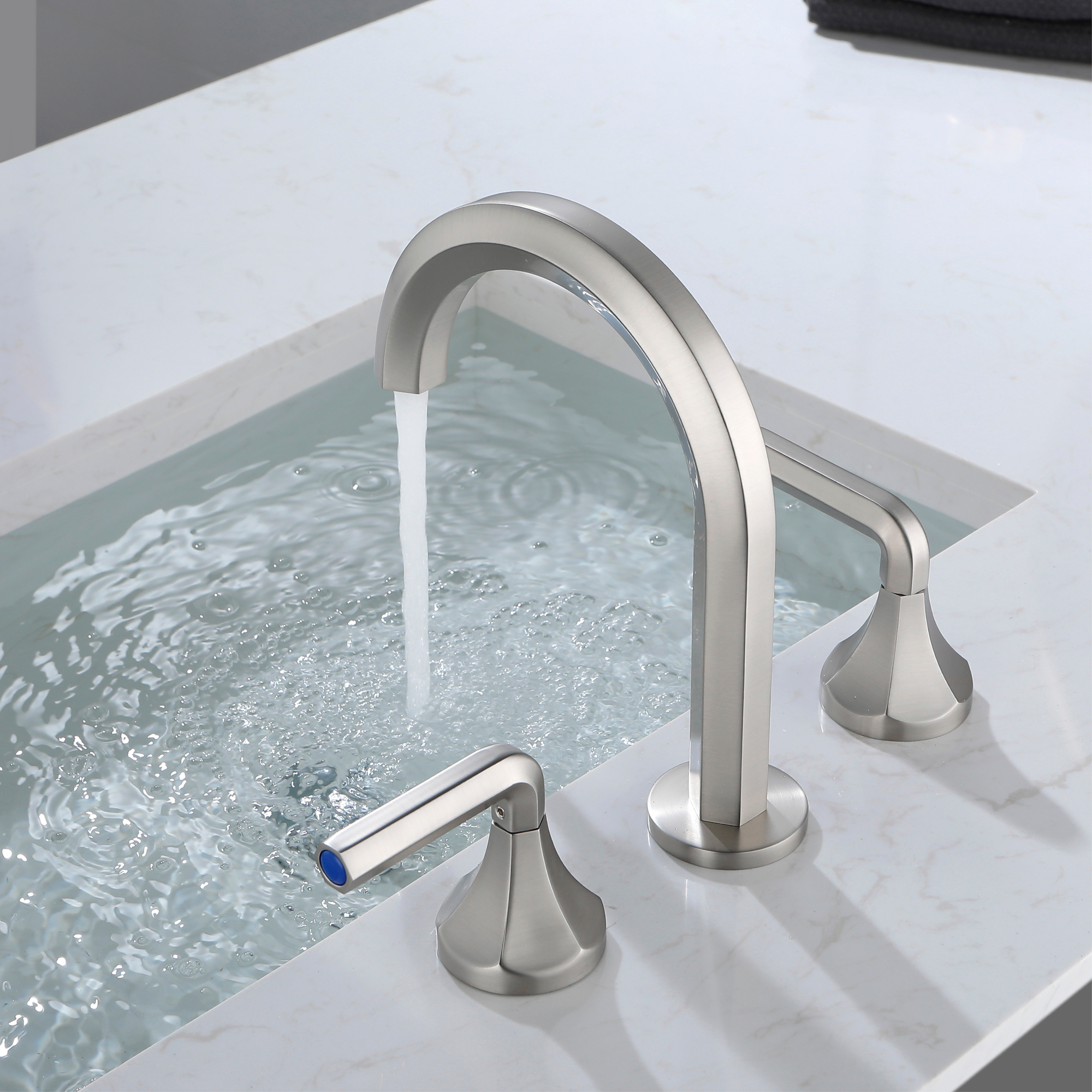 Hexagon 8 In Widespread Double-Handle Brass 3-Hole Widespread Bathroom Sink Faucet Bath Faucets-Mondawe