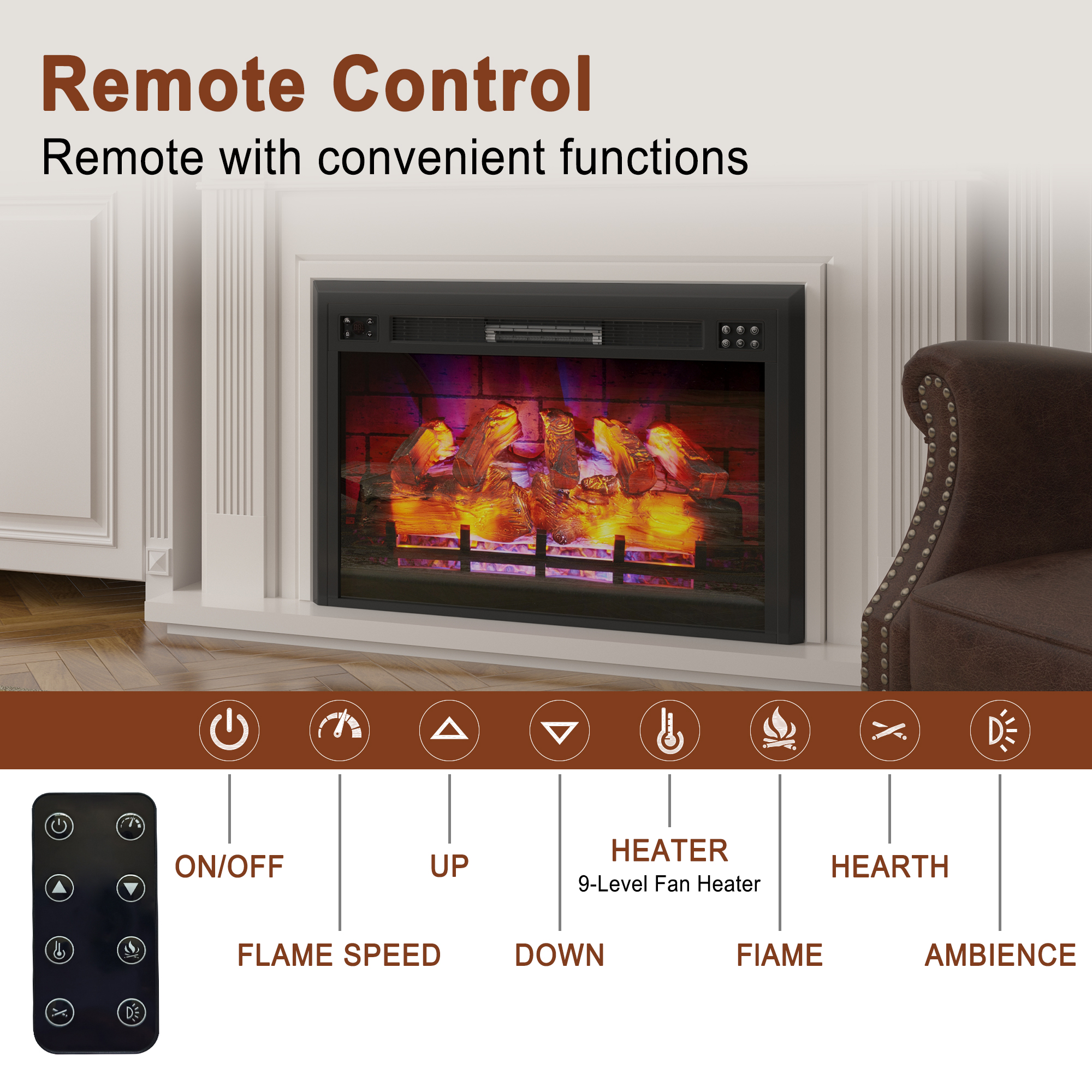 Mondawe 35 in. 5120 BTU Recessed Electric Fireplace with Remote Control & Double Overheat Protection-Mondawe